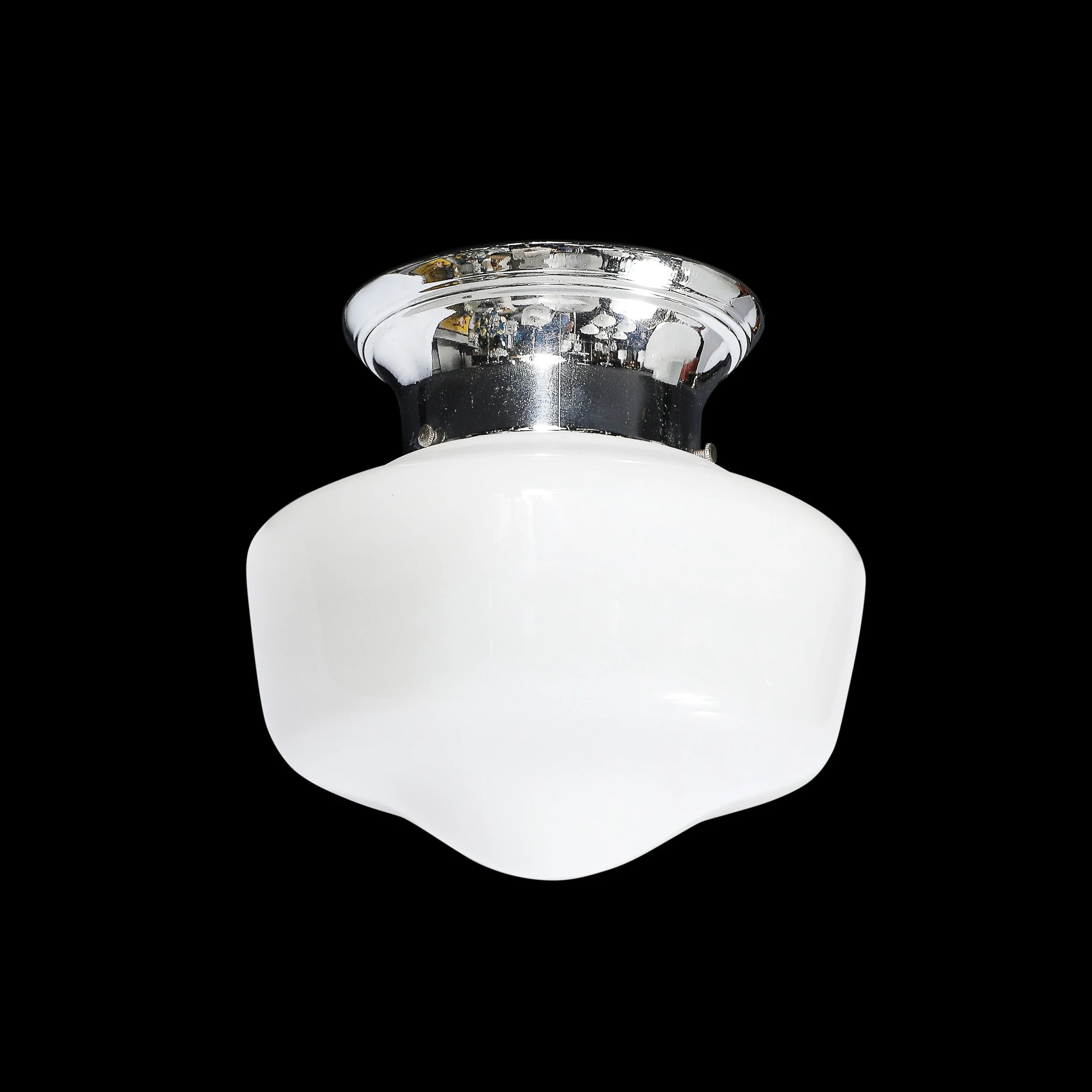 Art Deco Machine Age Rounded Cylindrical Milk Glass Flush Mount Chandelier - High Style Deco 1.jpg