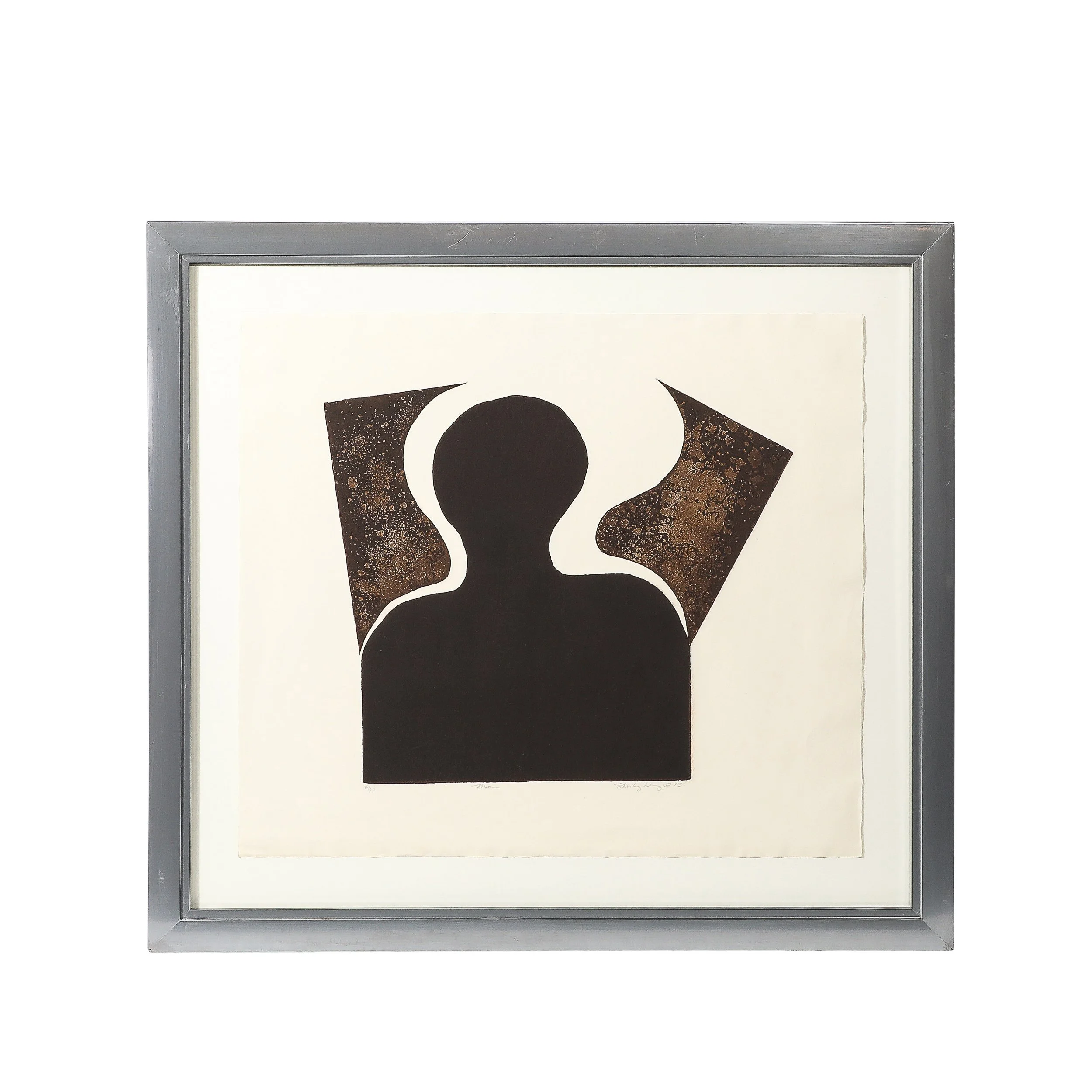 Mid-Century Modernist Screen Print titled "Man" signed Sheng Hey C. 1973