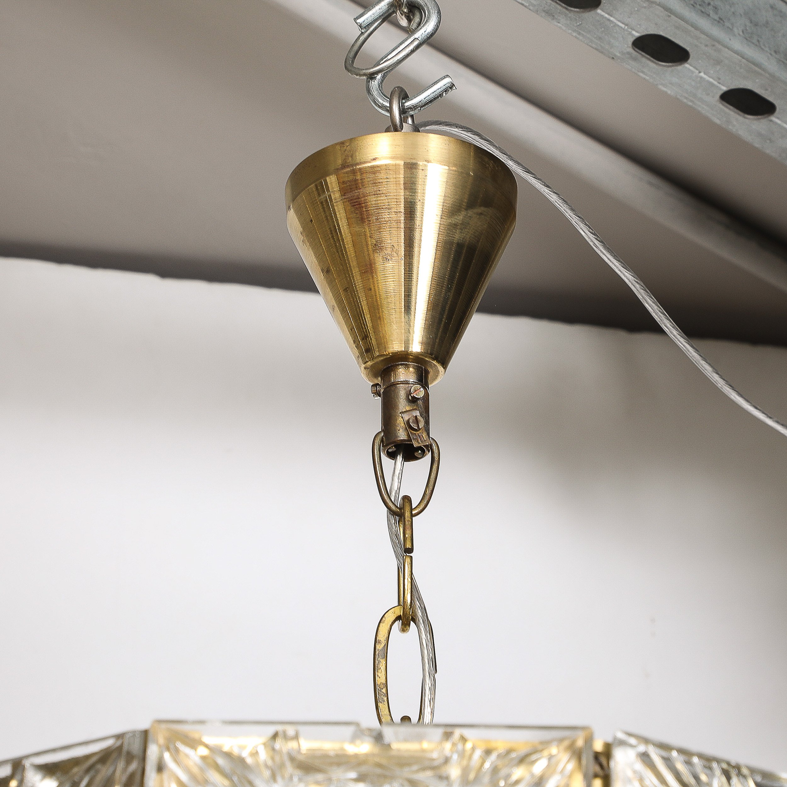 Mid-Century Modernist Pressed Glass Pendant Chandelier W: Frosted Diffuser - High Style Deco 6.jpg