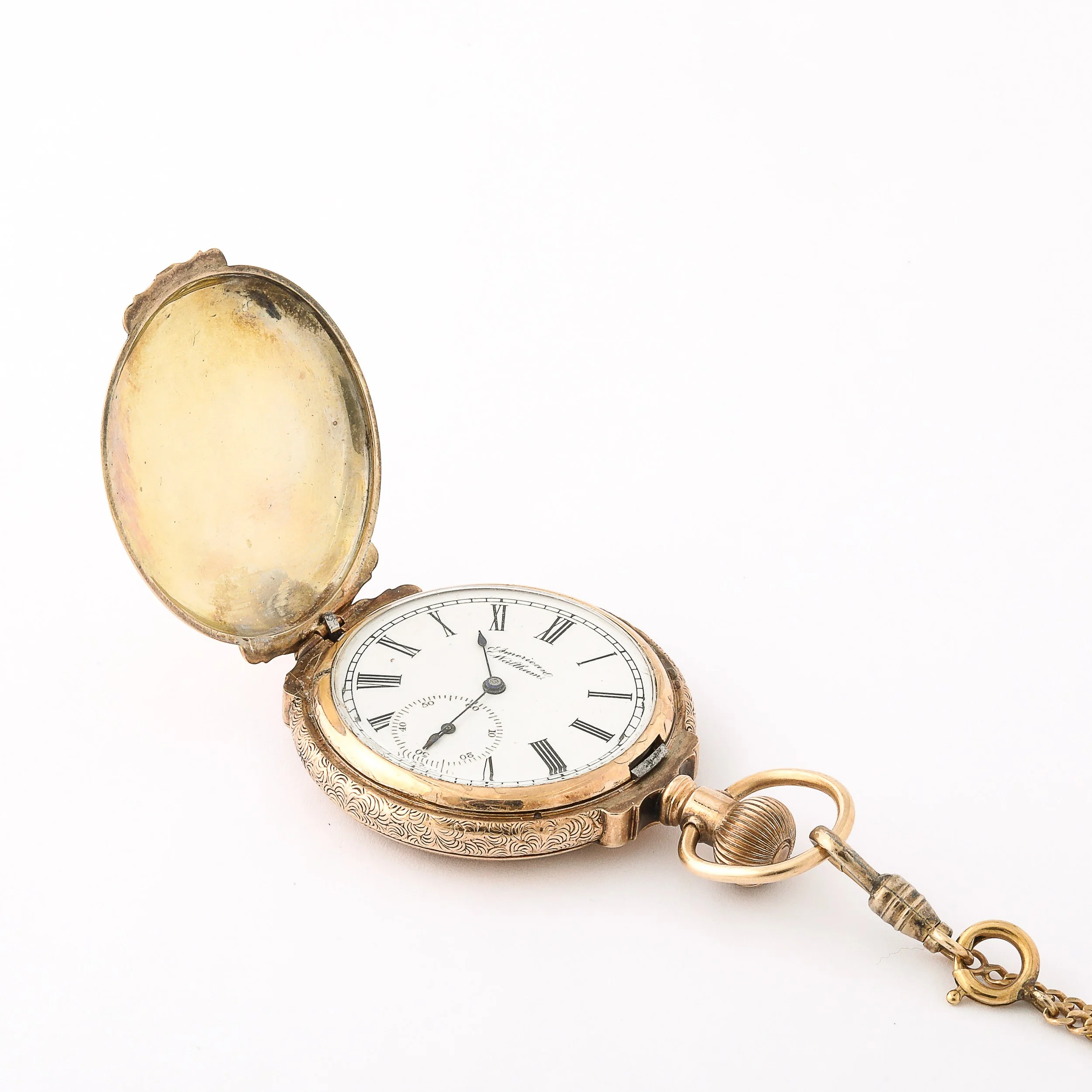 Antique Waltham Pocket Watch with Chain & Fob in Rose Gold and Heraldic Crest - High Style Deco 7.jpg