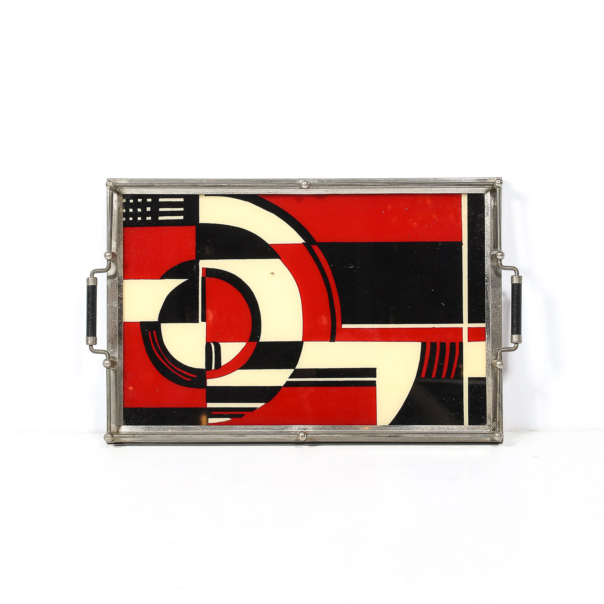 Documented Art Deco Spiral Cubist Eglomise White, Cream & Black Detailed Tray - High Style Deco 9.jpg