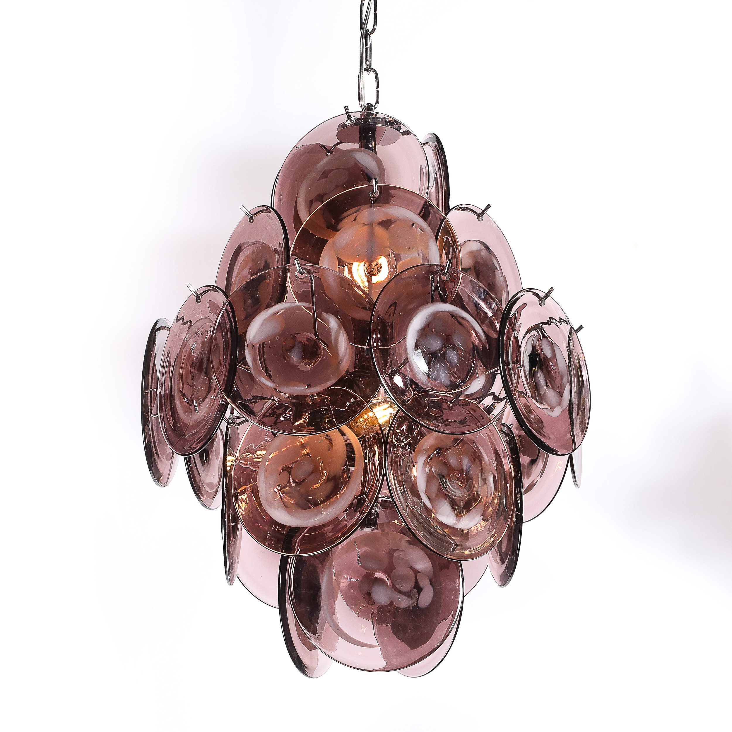 Modernist Hand-Blown Smoked Mauve Spotted Murano Glass Five-Tier Disc Chandelier - High Style Deco 3.jpg