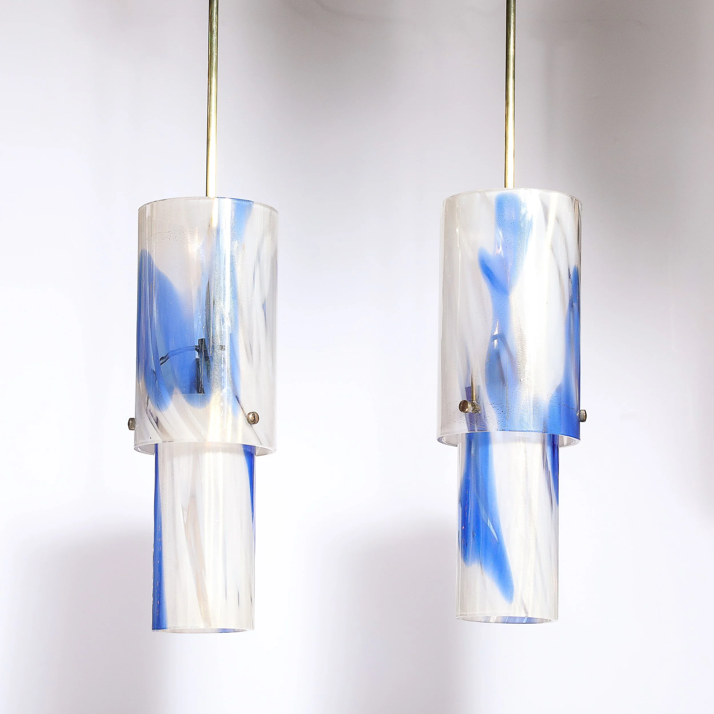 Set of 4 Mid-Century Blue & White Murano Glass Cylindrical Pendants by Venini - High Style Deco 10.jpg
