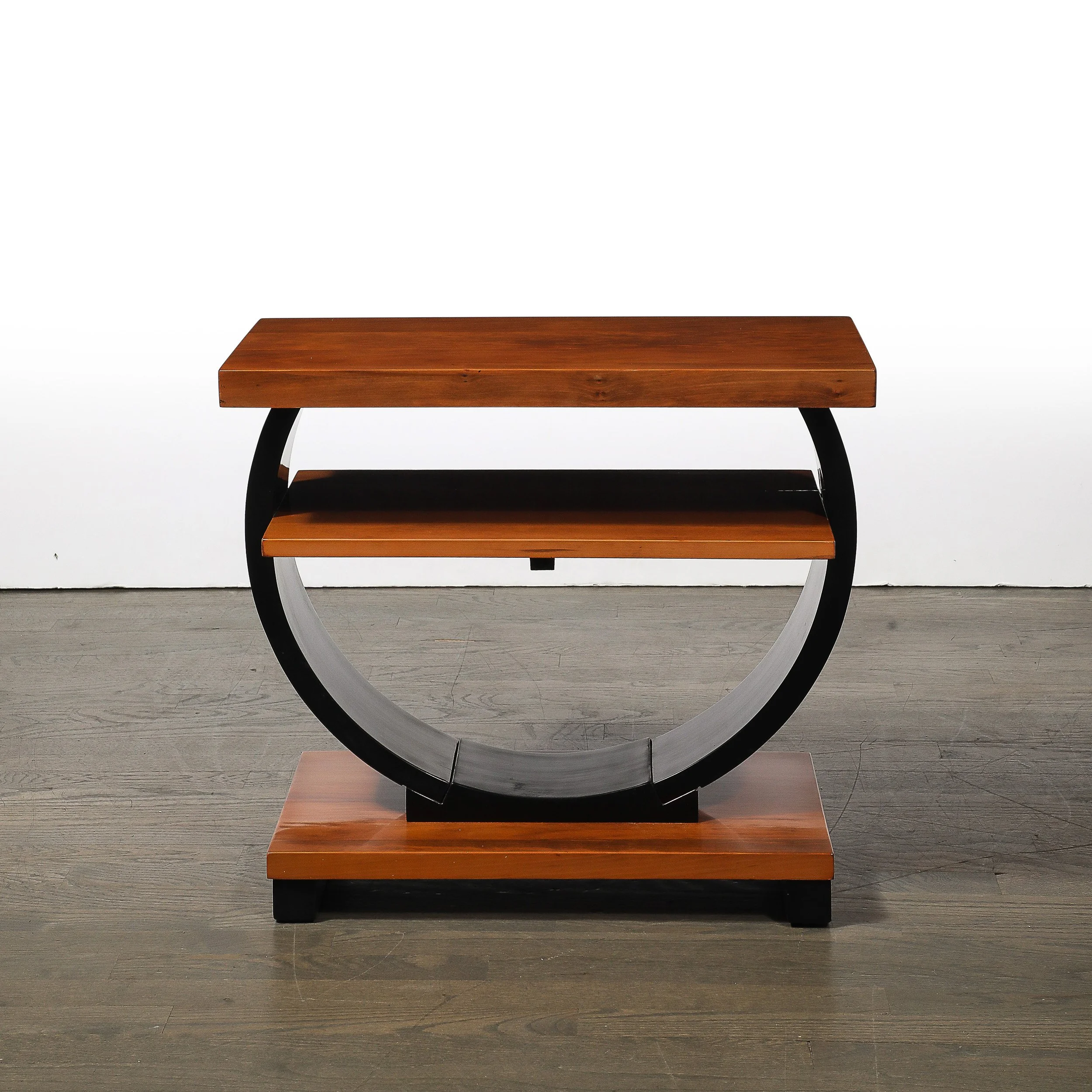 Pair of Art Deco Machine Age Two-Tier Side Tables in Walnut & Black Lacquer - High Style Deco 16.jpg