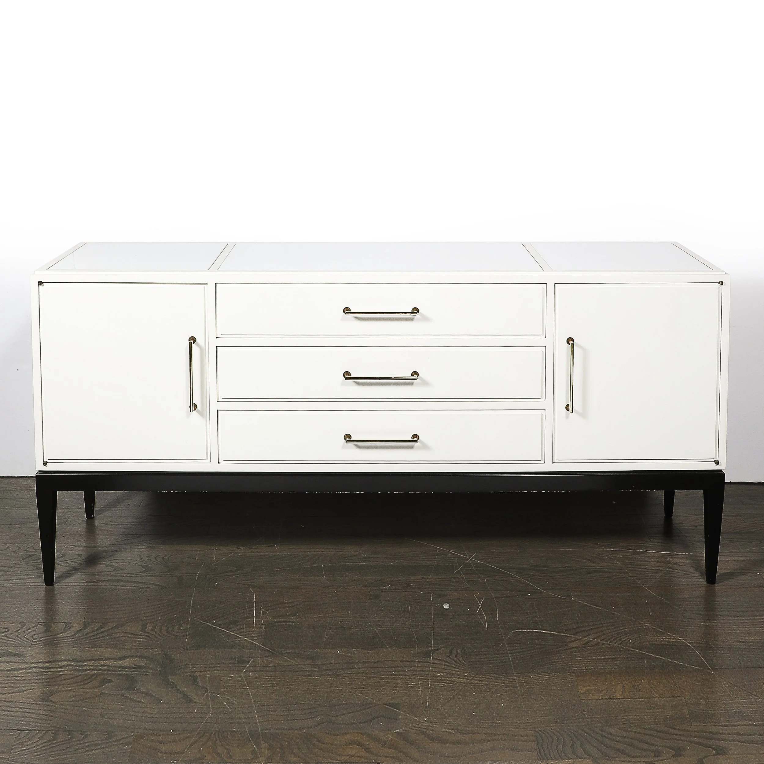 Mid-Century Cream Lacquer w: Black Lacquer Supports Sideboard by Tommi Parzinger - High Style Deco 2.jpg