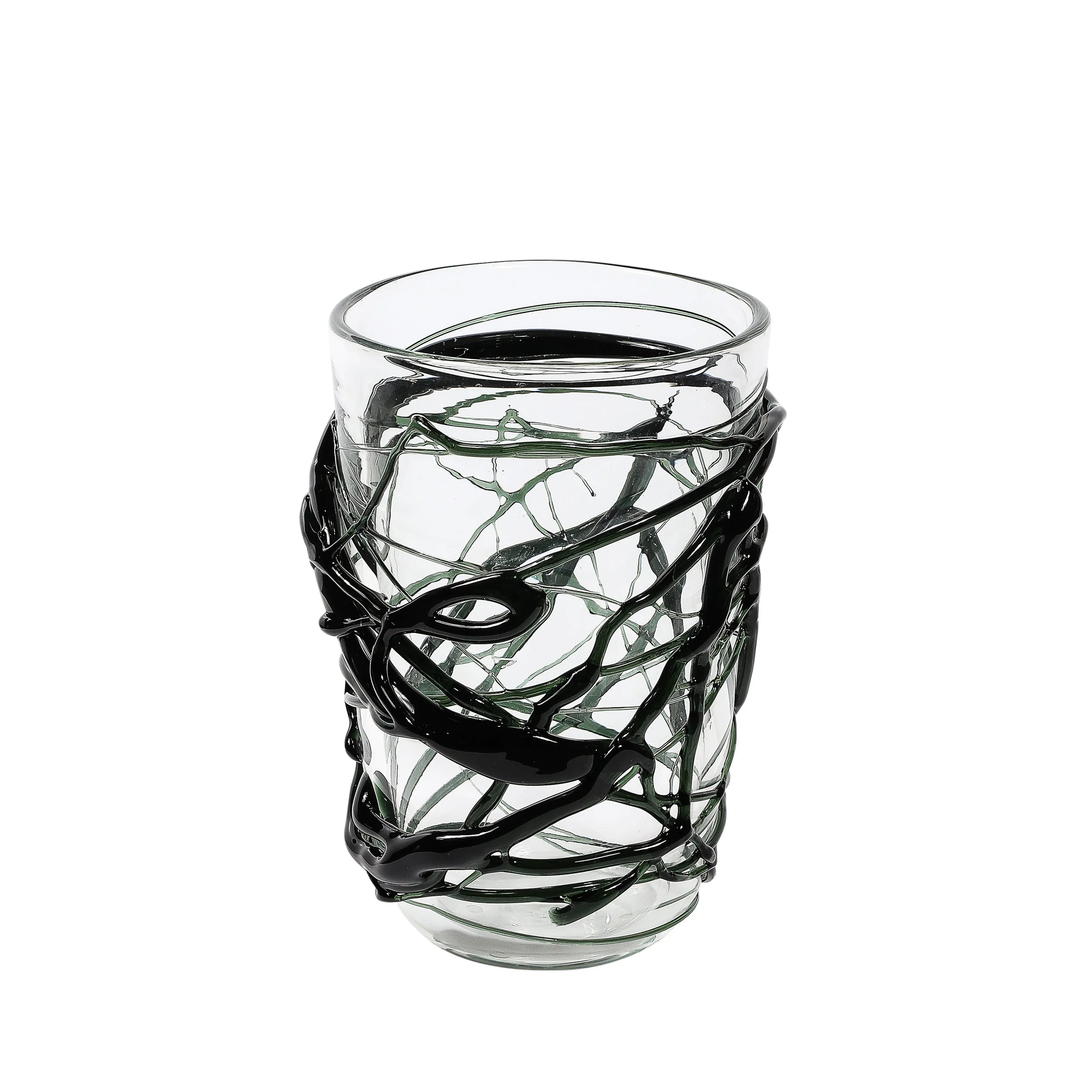 Hand-Blown Murano Glass Vases with Organic Viridian Green Sculptural Striations - High Style Deco 1.jpg