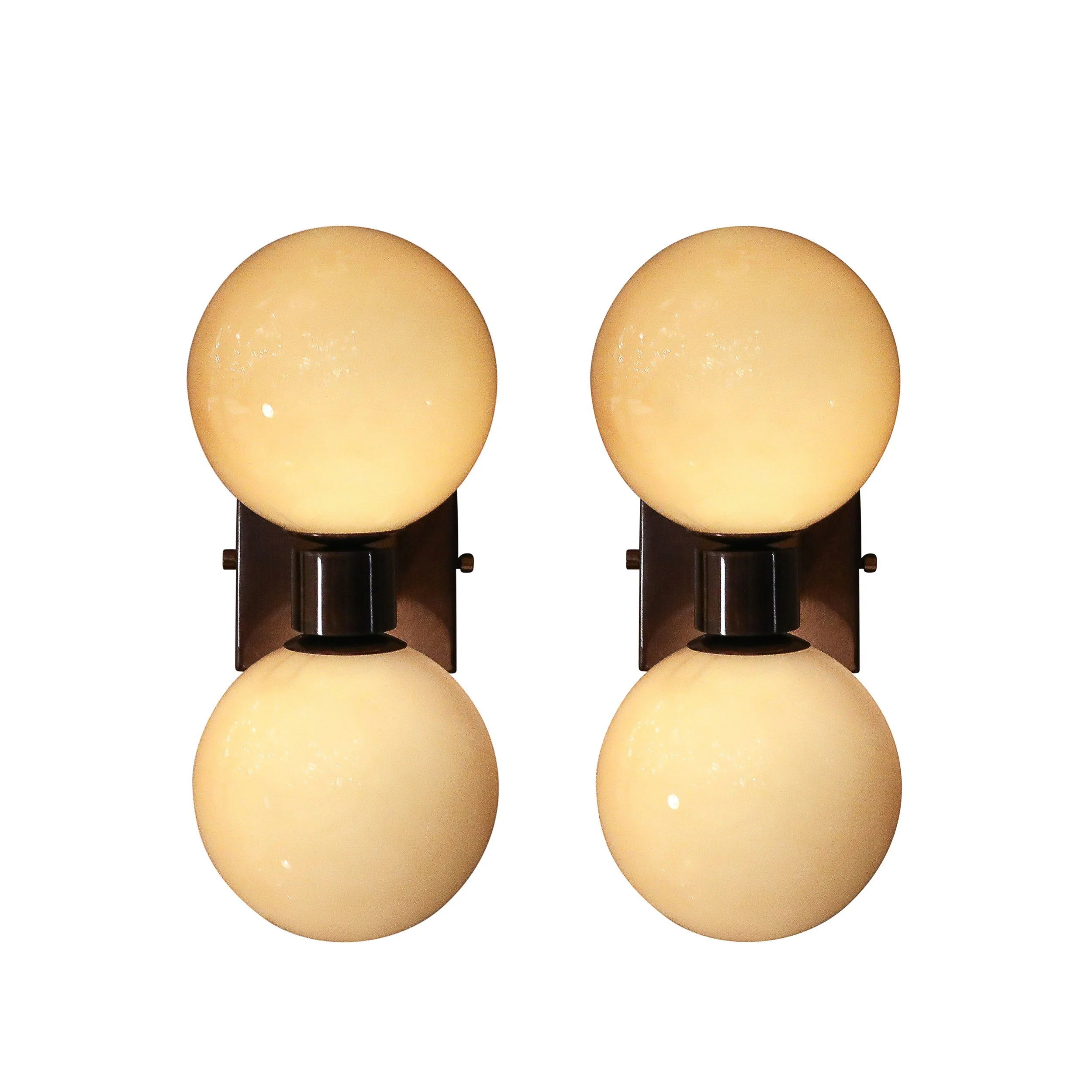 Modernist Hand-Blown Murano Smoked Golden Moon Hue Glass Double Sphere Sconces - High Style Deco 9.jpg