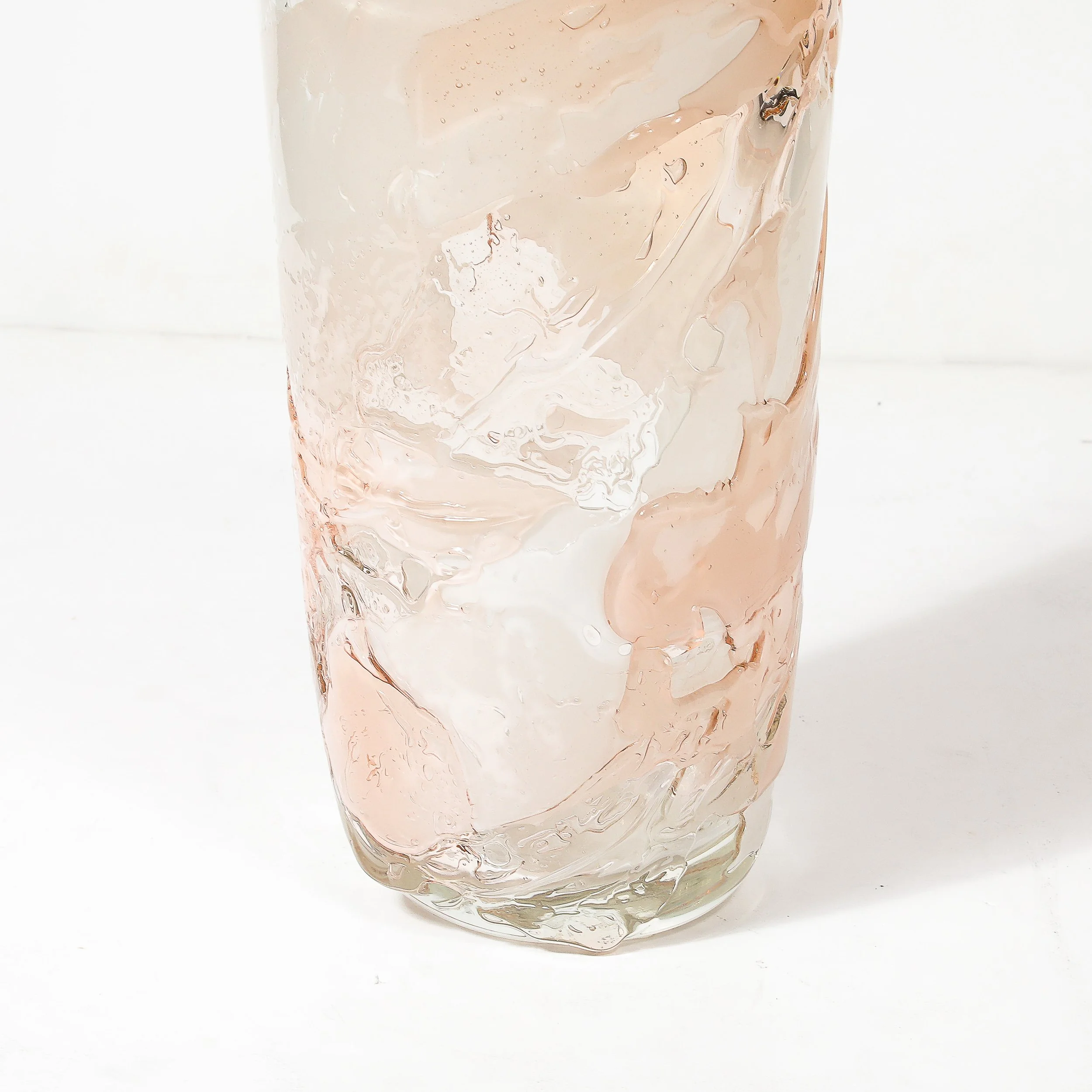 Modernist Hand-Blown Murano Glass Vase in Abstract Textural White & Apricot Hue - High Style Deco 6.jpg