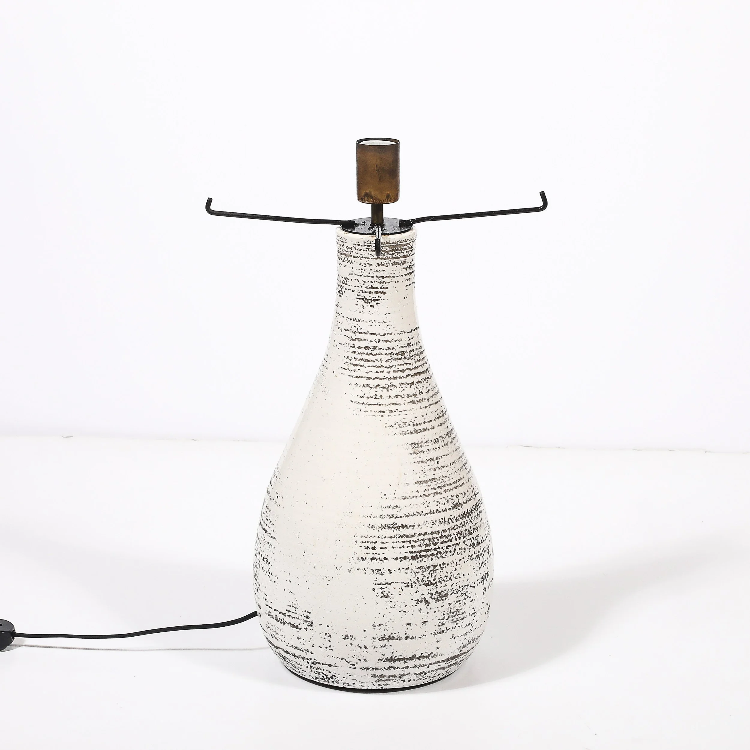 Mid-Century White Glazed Ceramic Table Lamp with Monumental Spun Resin Shade - High Style Deco 12.jpg