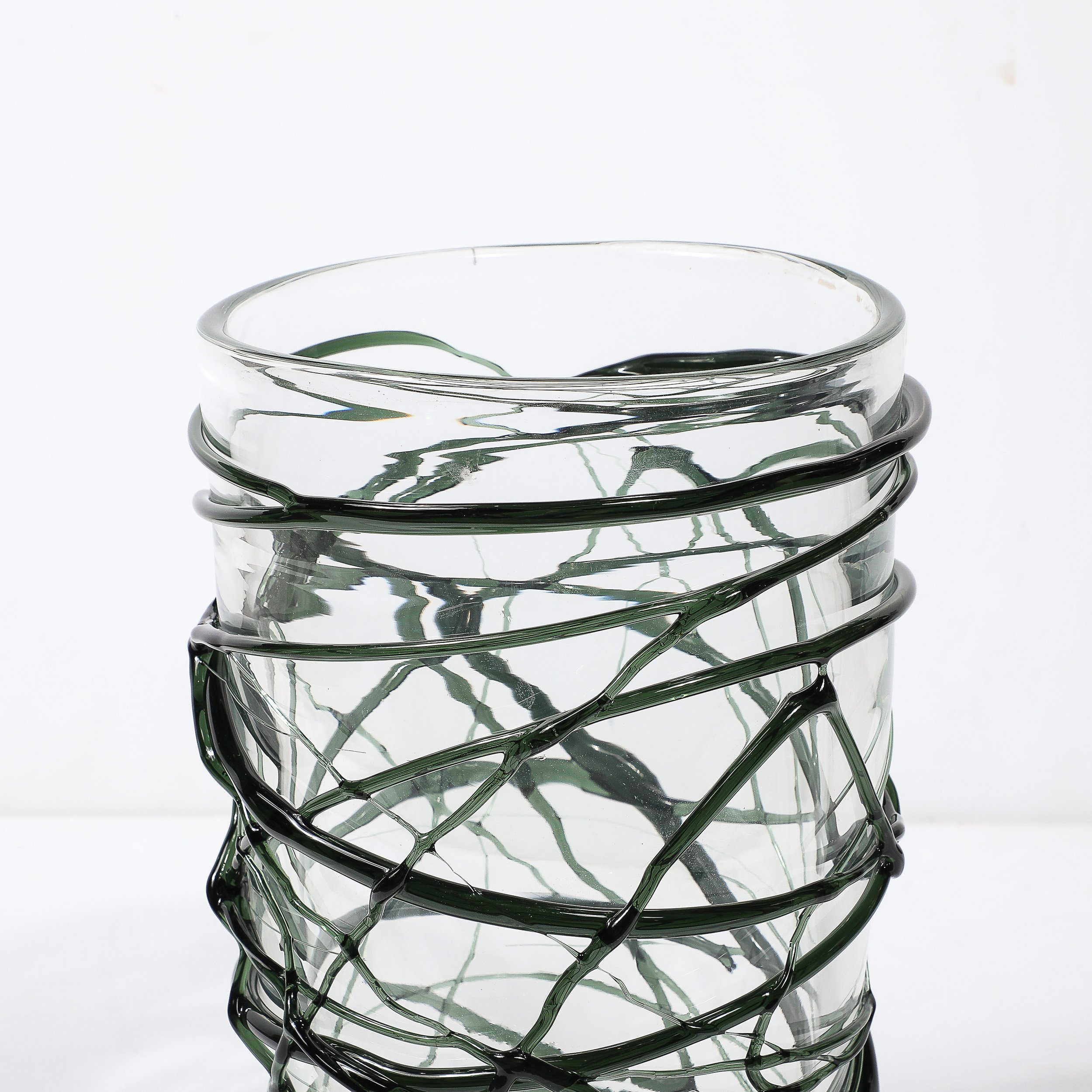 Hand-Blown Murano Glass Vases with Organic Viridian Green Sculptural Striations - High Style Deco 6.jpg