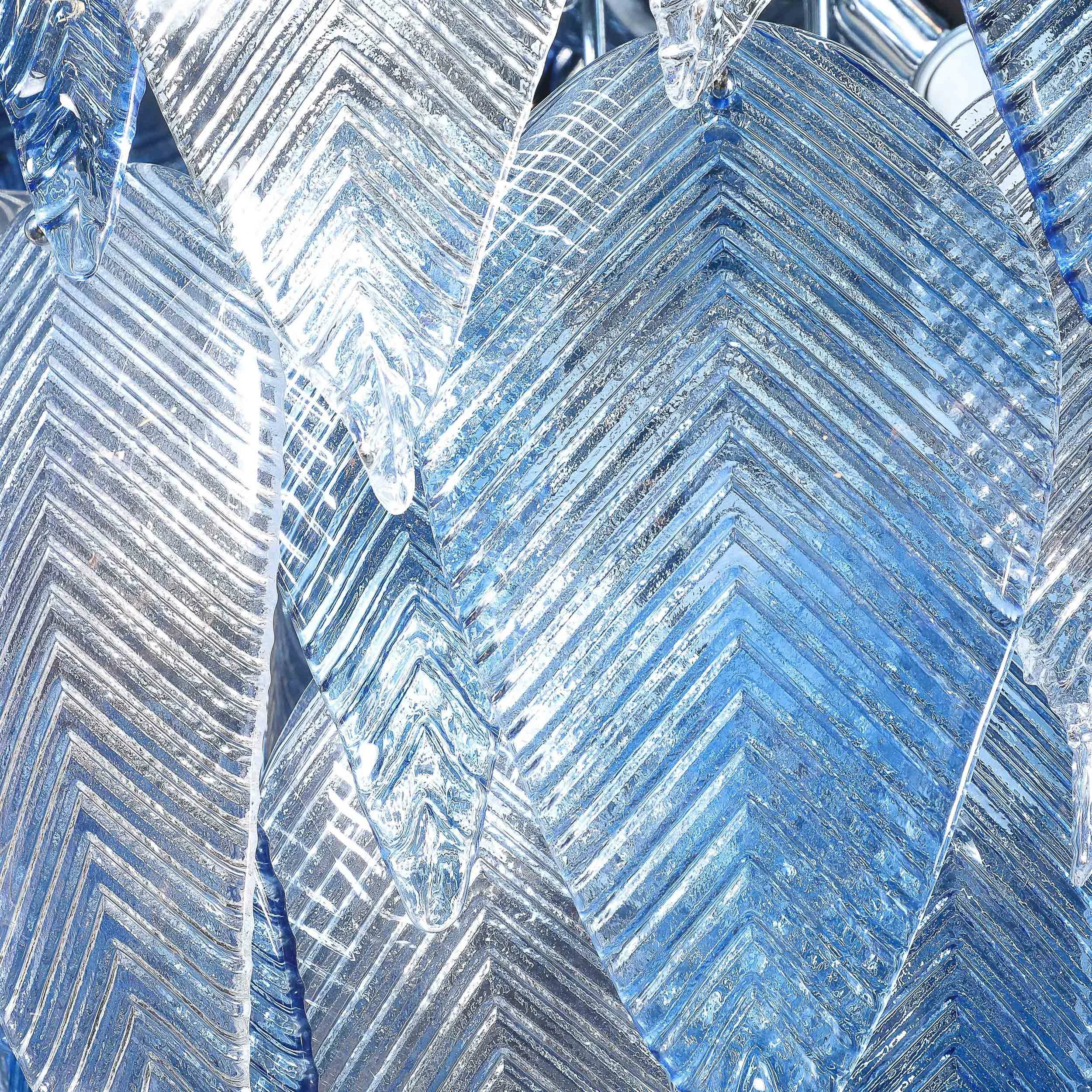 Modernist Hand-Blown Reeded Blue & Clear Murano Glass Leaf Chandelier w: Chrome - High Style Deco 17.jpg