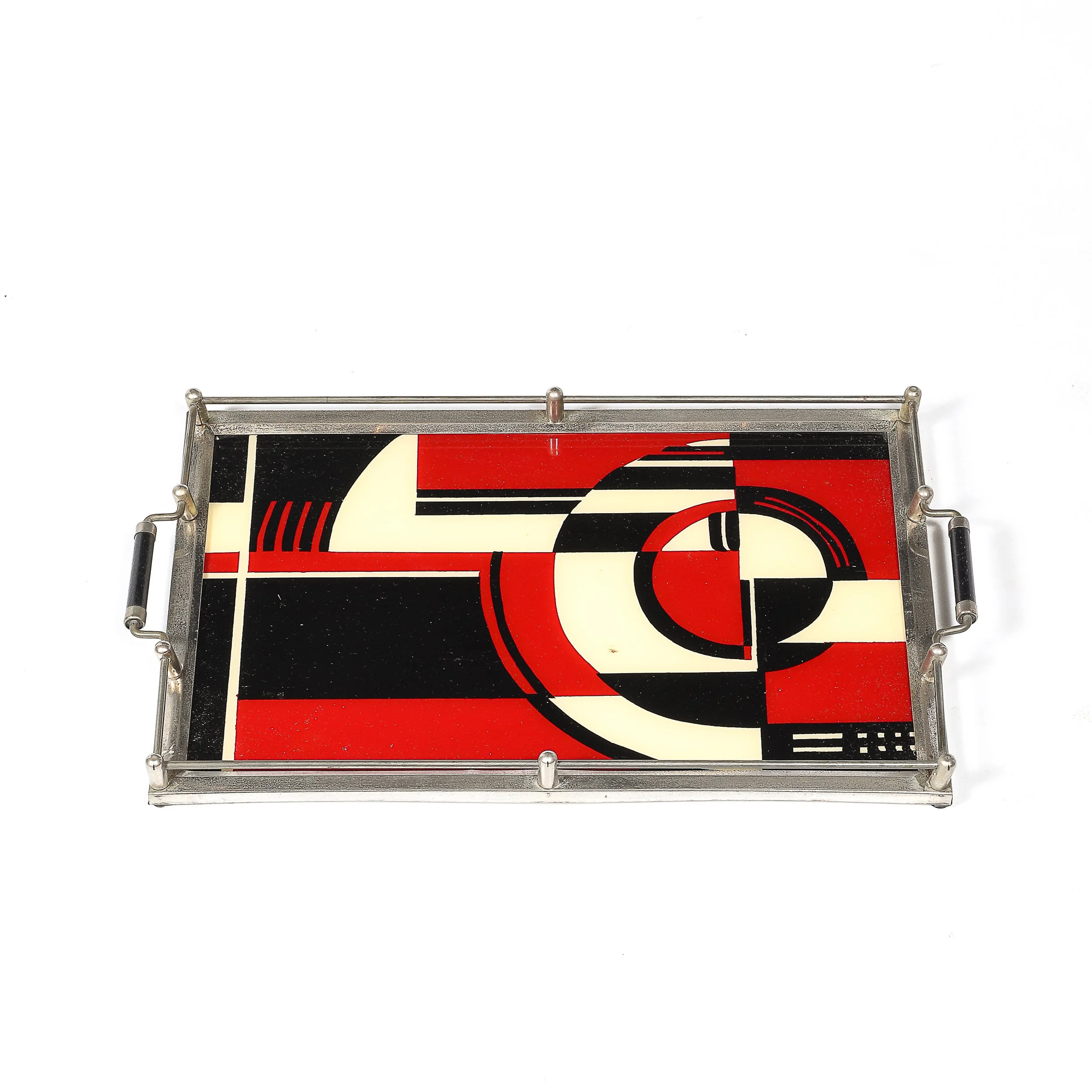 Documented Art Deco Spiral Cubist Eglomise White, Cream & Black Detailed Tray - High Style Deco 7.jpg