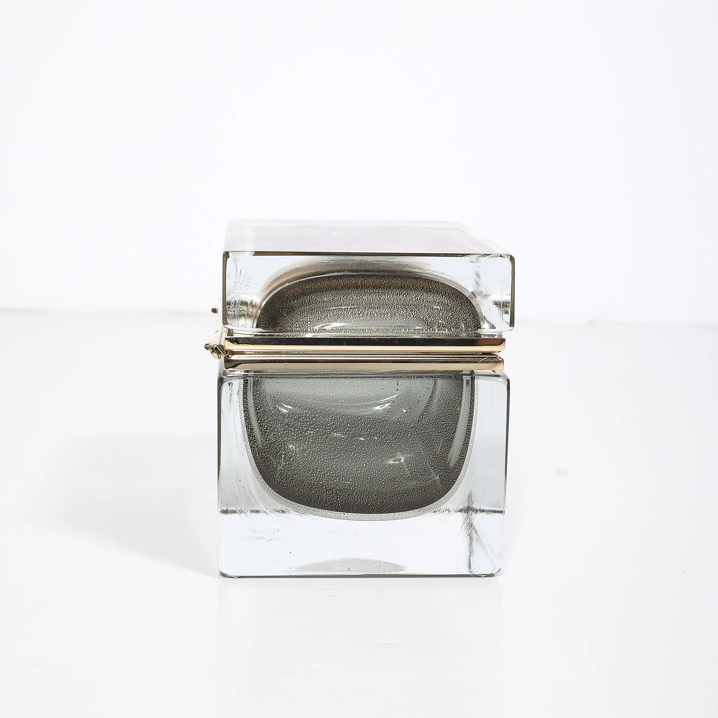Modernist Hand-Blown Murano Glass Box in Muted Green w: 24 Karat Gold & Brass - High Style Deco 16.jpg
