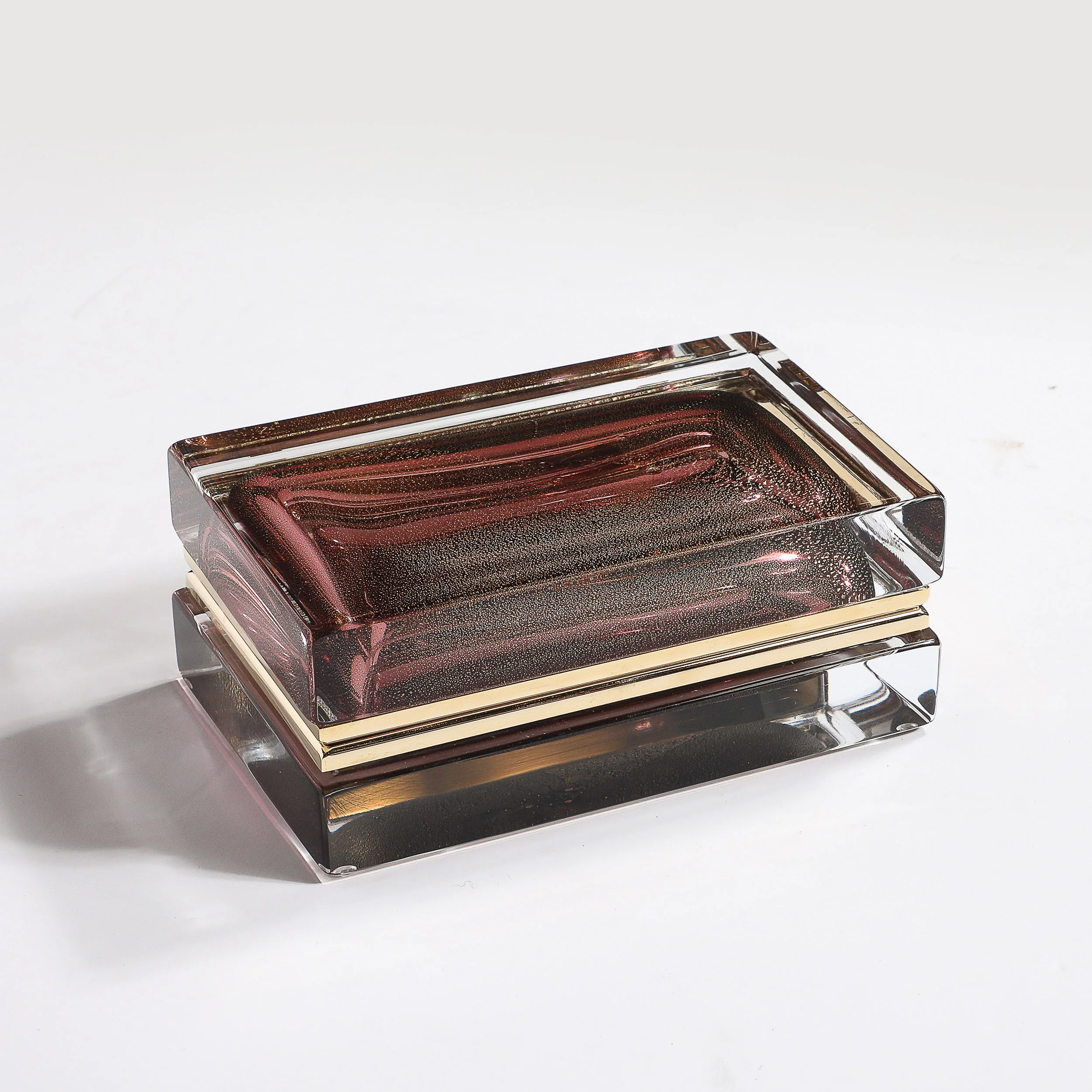 Modernist Hand-Blown Murano Glass Box in Smoked Rose with 24 Karat Gold Flecks - High Style Deco 13.jpg