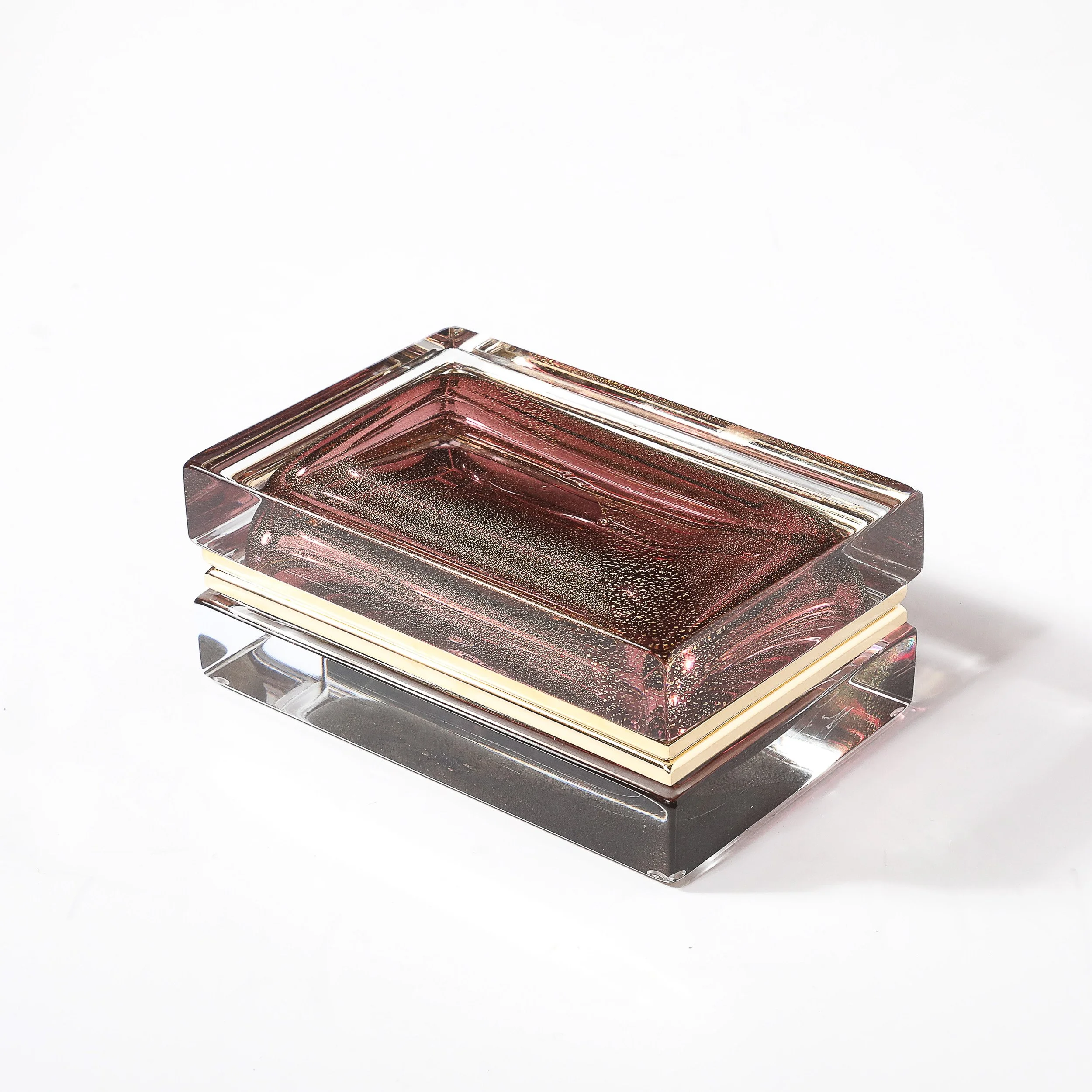 Modernist Hand-Blown Murano Glass Box in Smoked Rose with 24 Karat Gold Flecks - High Style Deco 3.jpg