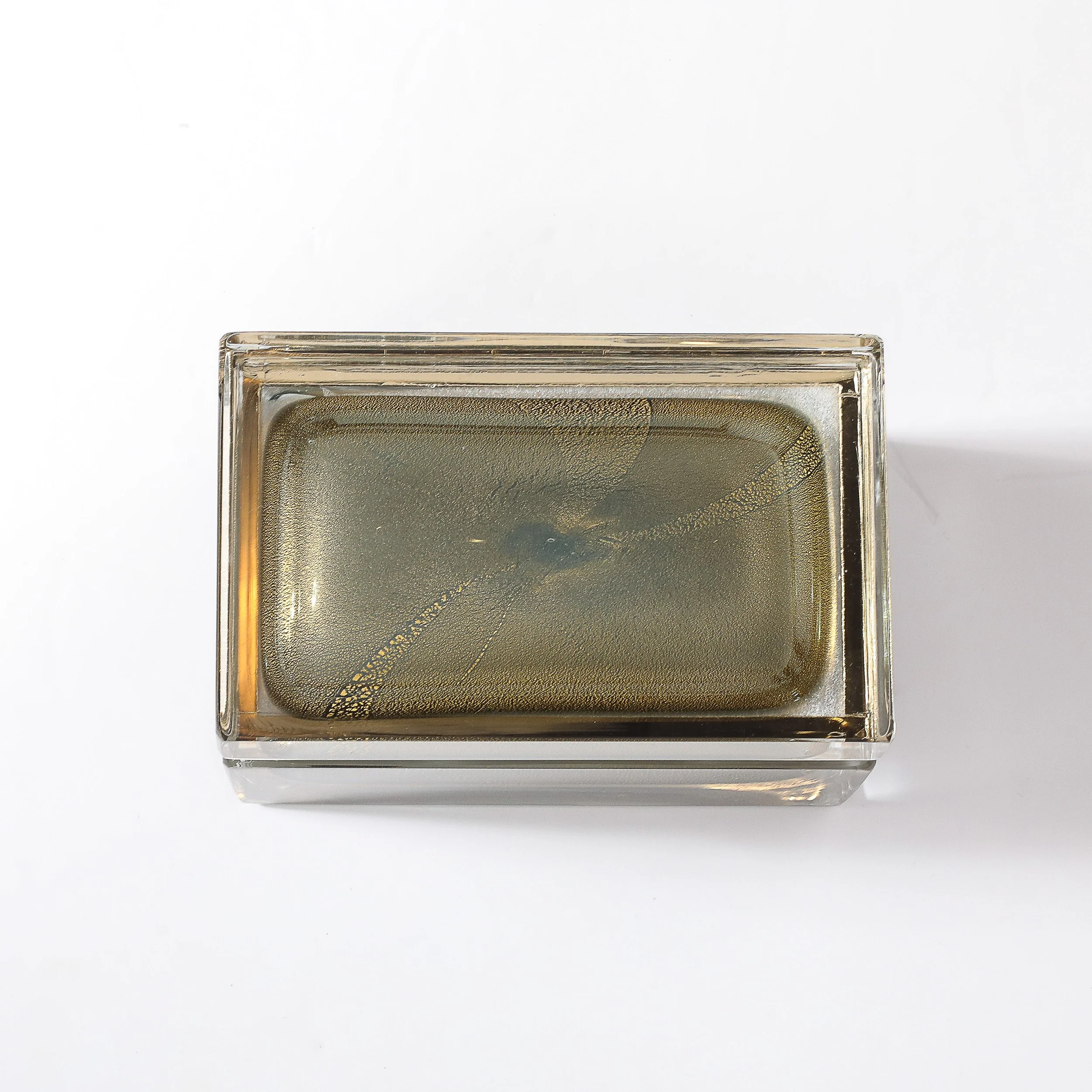 Modernist Hand-Blown Murano Glass Box in Muted Green w: 24 Karat Gold & Brass - High Style Deco 1.jpg