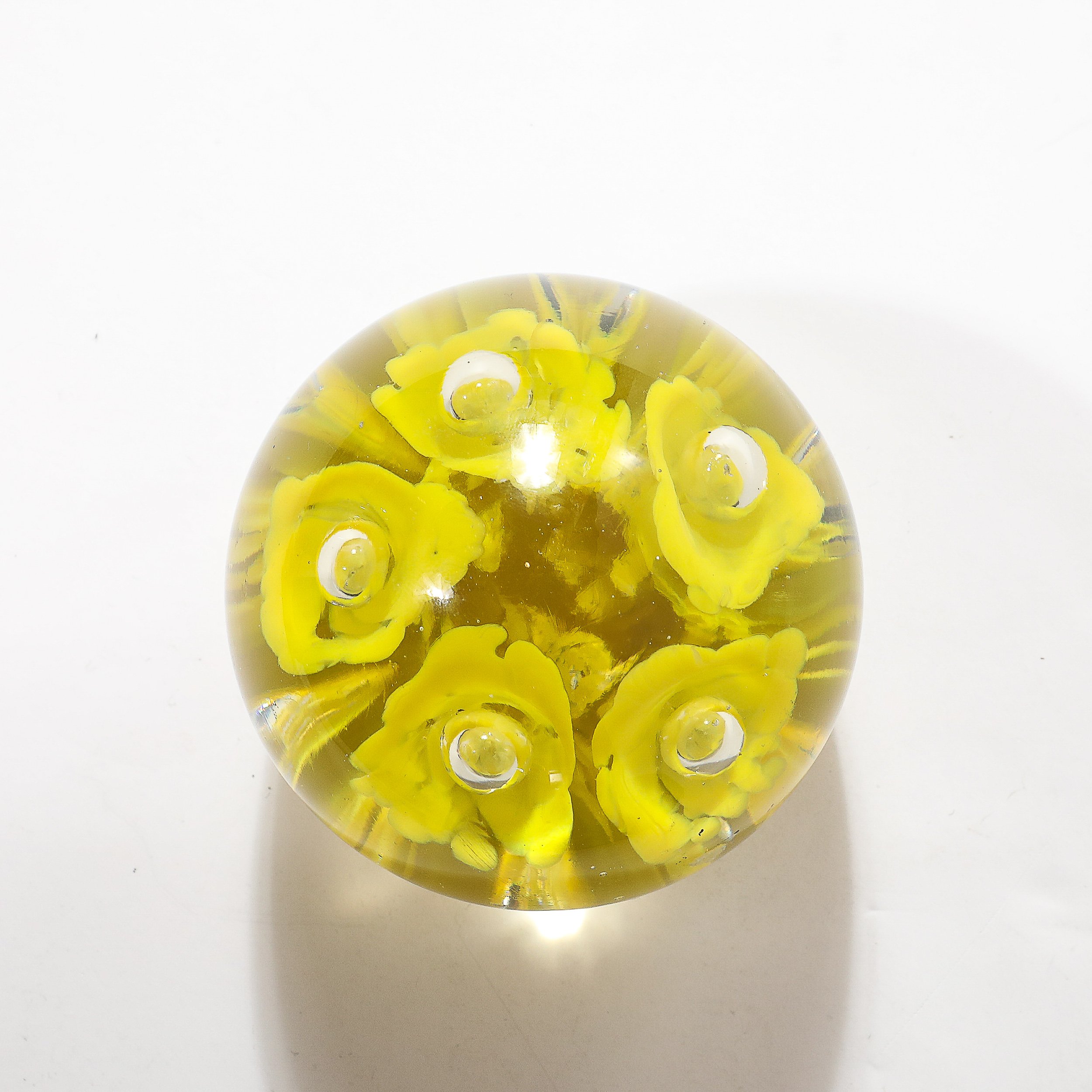 Mid-Century Hand-Blown Murano Glass Paperweight w: Yellow Trumpet Motif - High Style Deco 7.jpg