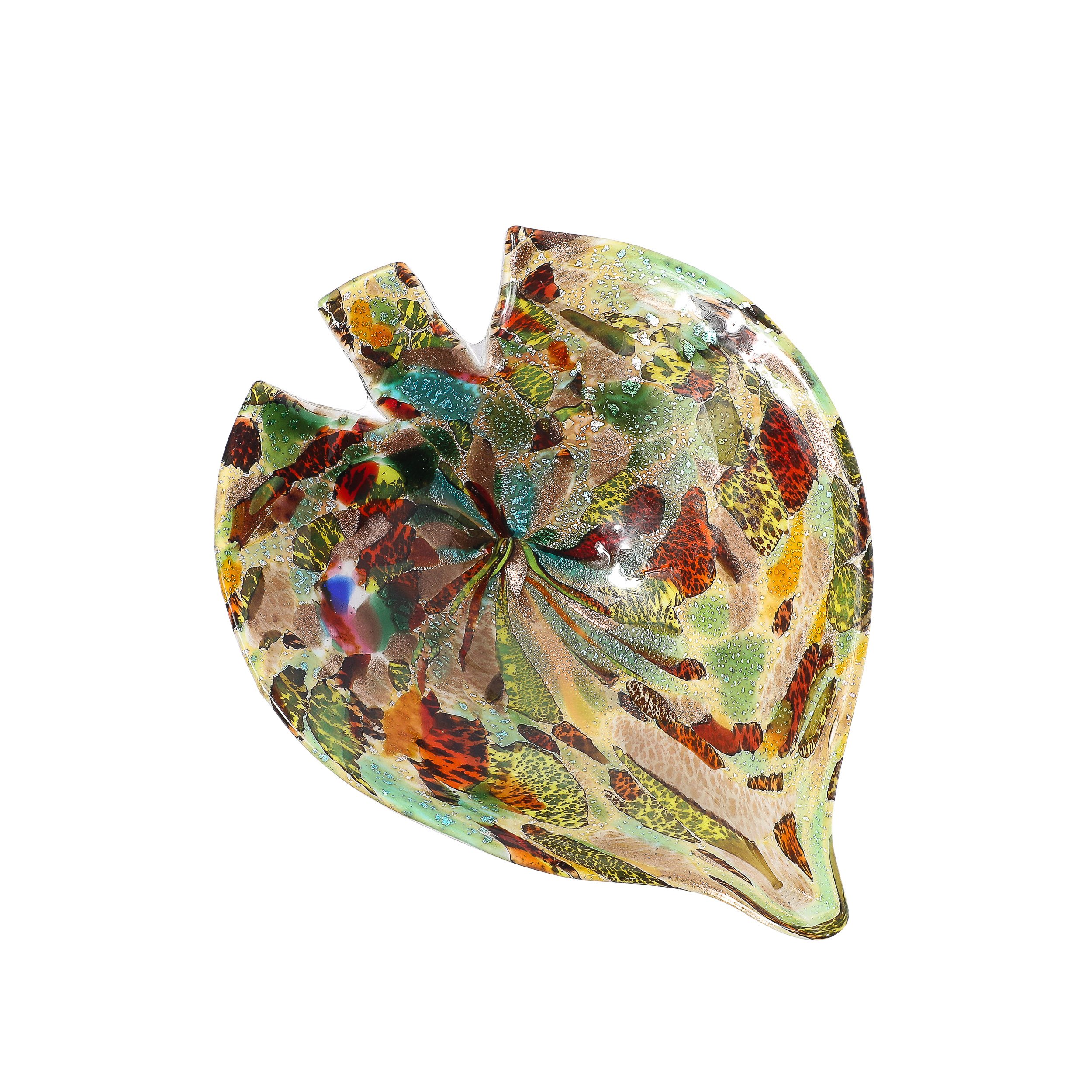Mid-Century Modernist Hand-Blown Murano Glass Tutti Frutti Leaf Form Dish - High Style Deco.jpg