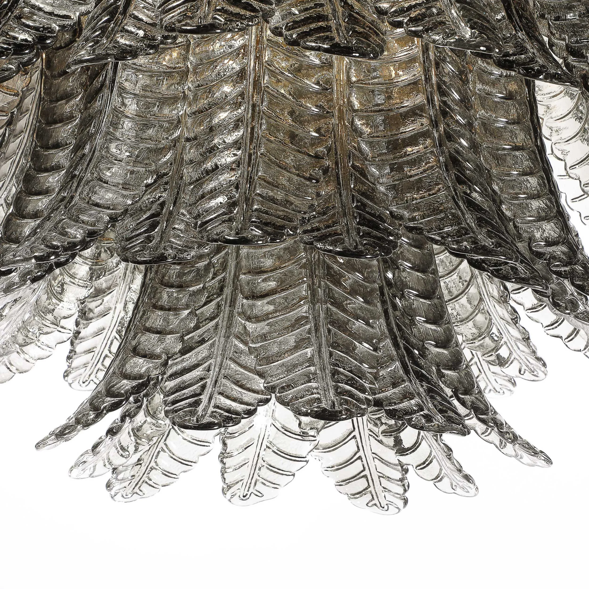 Modernist Hand-Blown Smoked Gray Murano Glass 3-Tier Reeded Feather Chandelier - High Style Deco 9.jpg