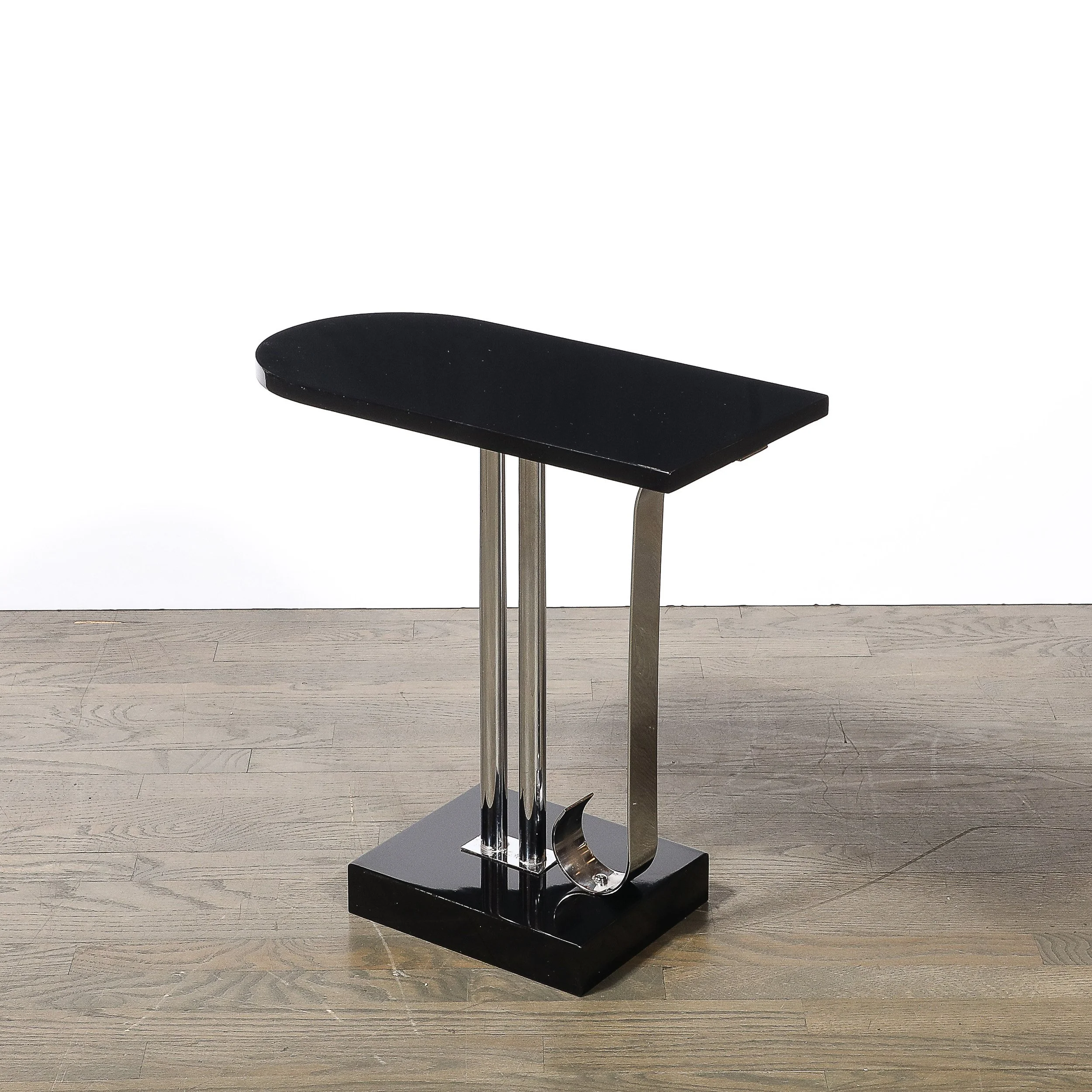 Art Deco Black Lacquer & Chrome Streamlined End Table w: Scroll Detail by Belmet - High Style Deco 9.jpg