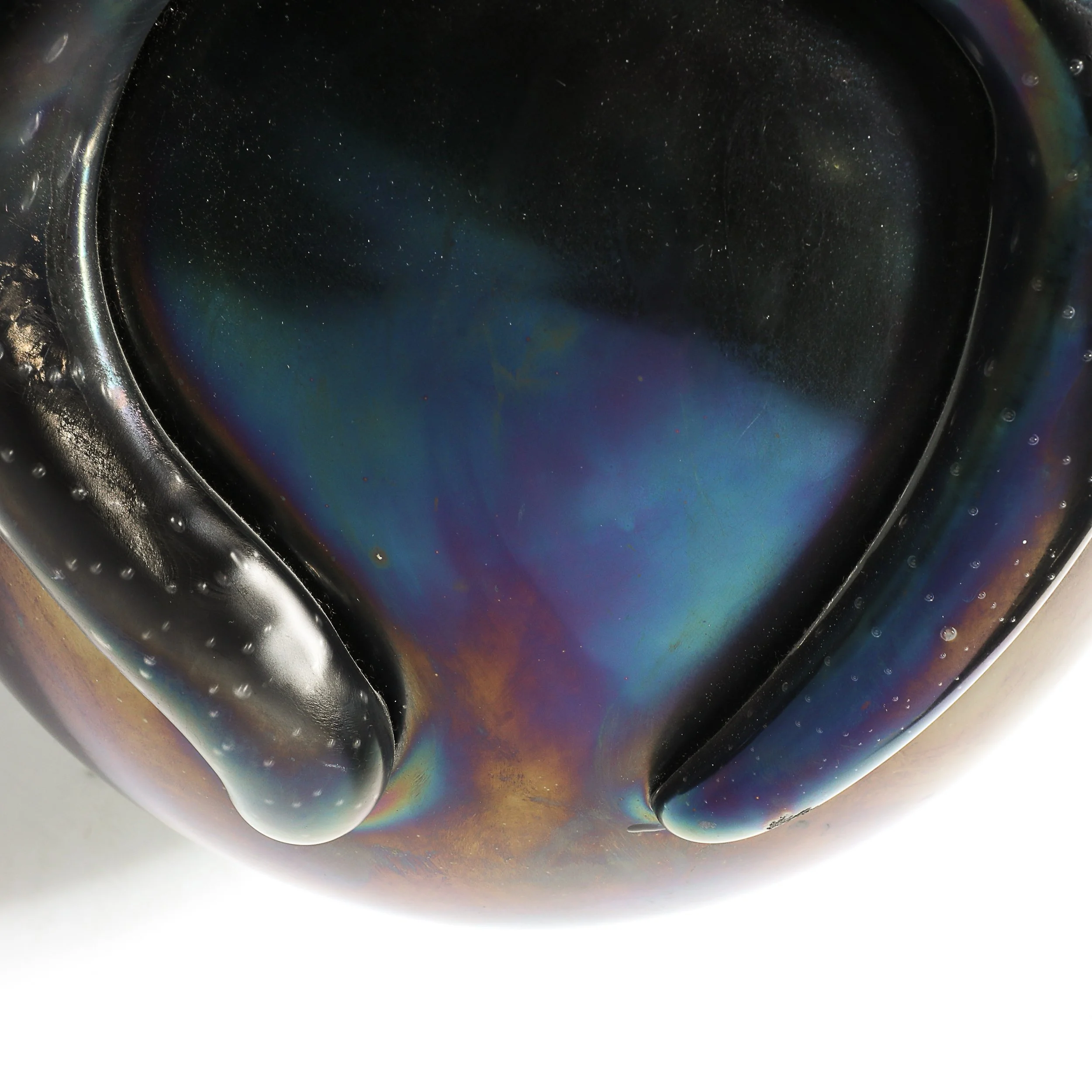 Mid-Century Hand-Blown Murano Iridescent & Black Glass Vase w: Sculptural Detail - High Style Deco 12.jpg