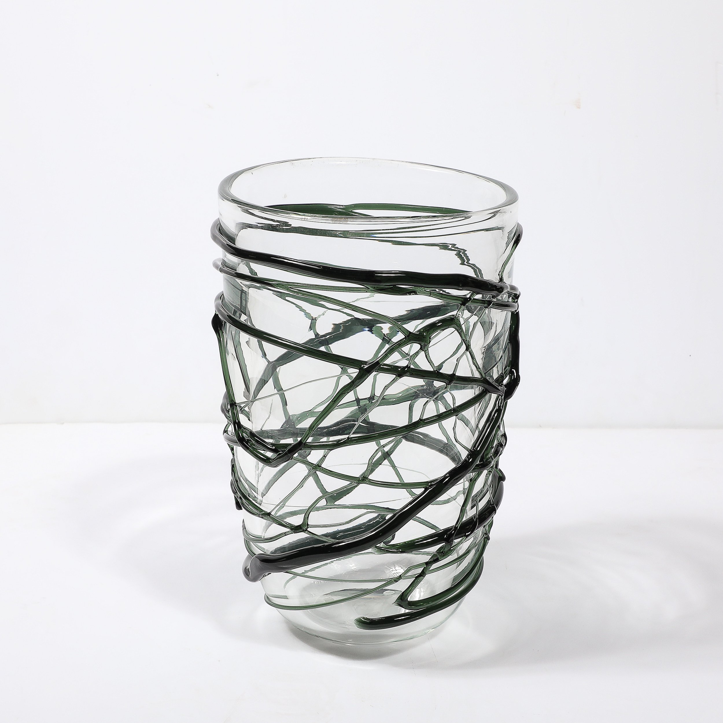 Hand-Blown Murano Glass Vases with Organic Viridian Green Sculptural Striations - High Style Deco 10.jpg