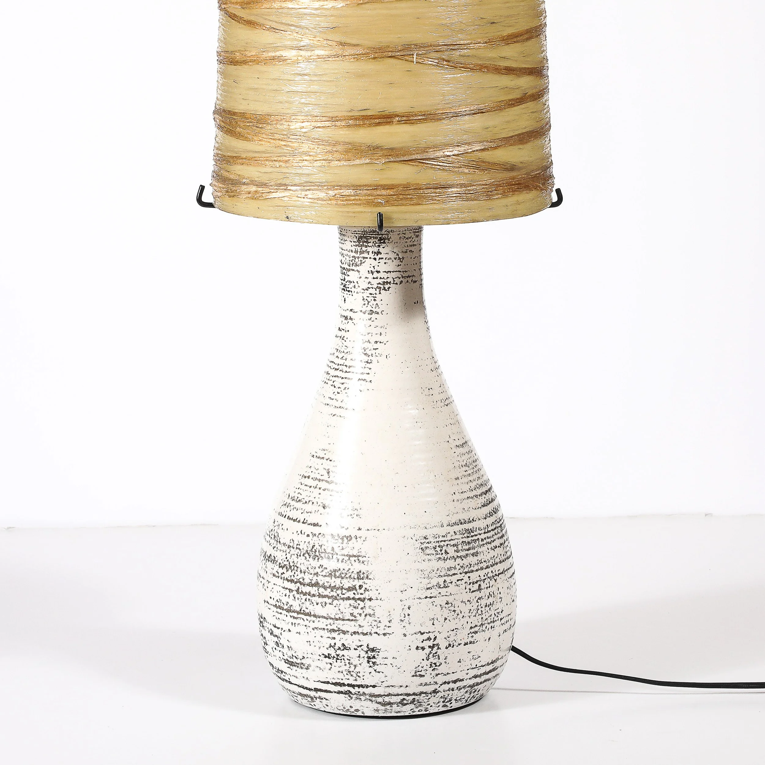 Mid-Century White Glazed Ceramic Table Lamp with Monumental Spun Resin Shade - High Style Deco 7.jpg