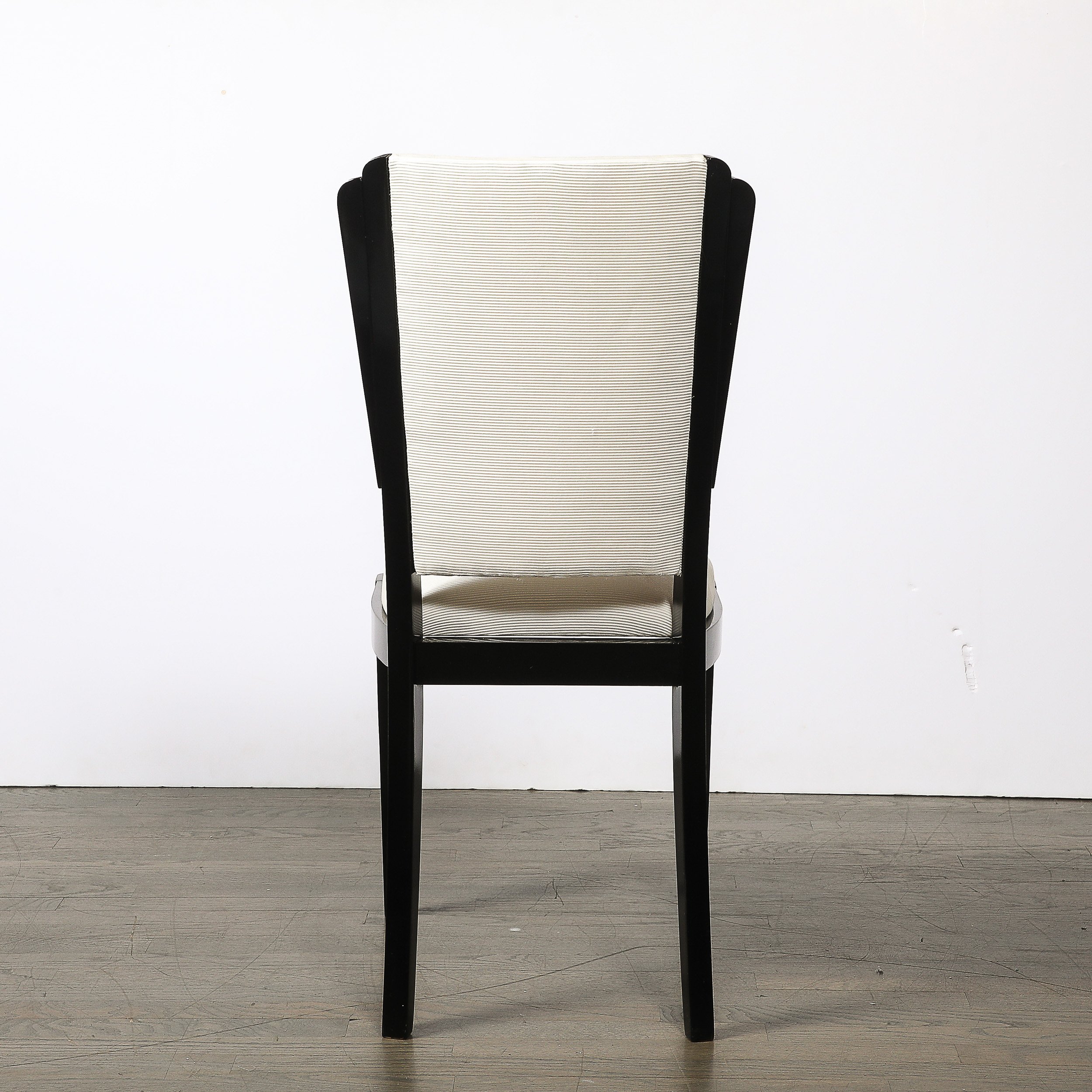 Set of 6 Art Deco Skyscraper Black Lacquer & Off White Upholstery Dining Chairs - High Style Deco 13.jpg