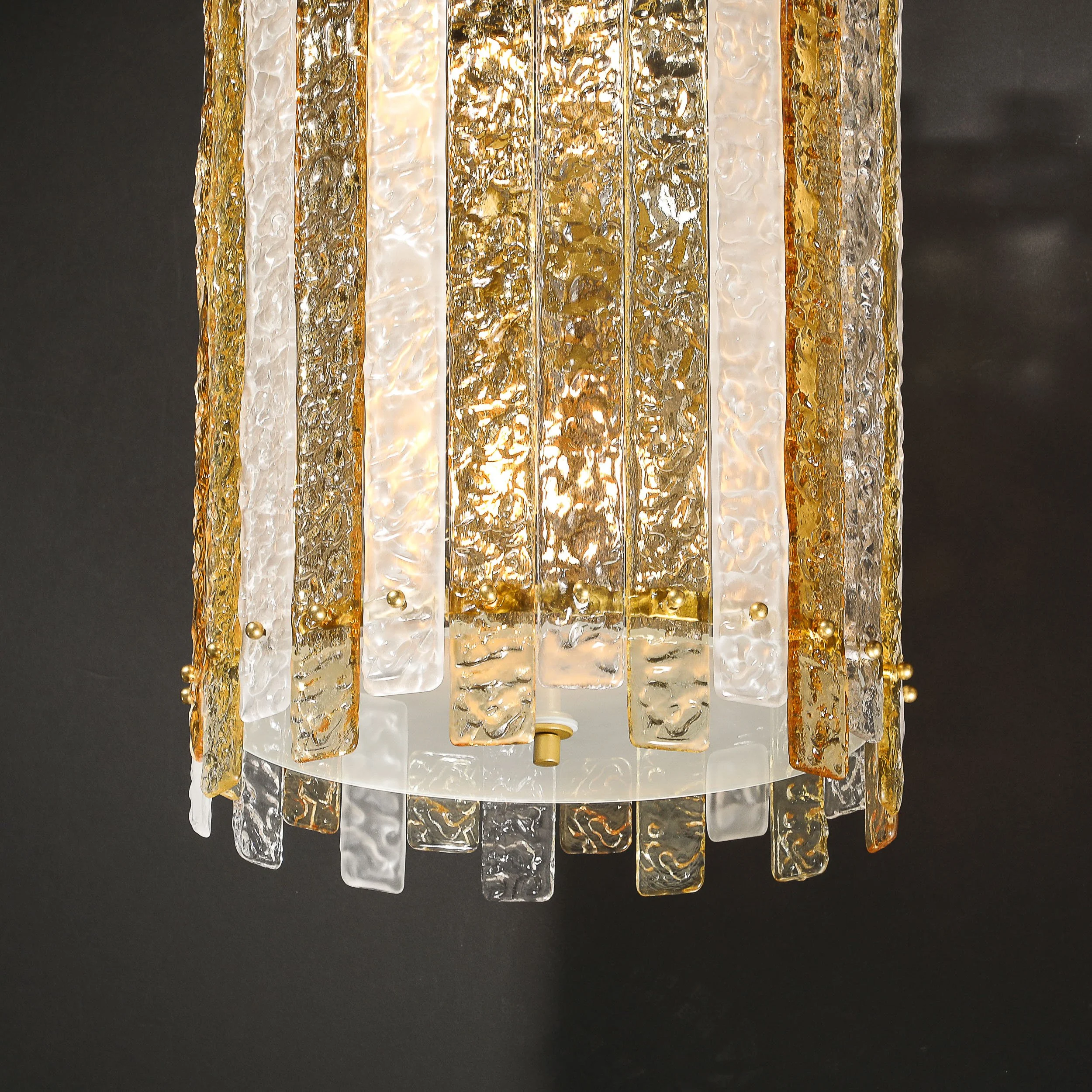 Modernist Hand-Blown Amber and Clear Murano Glass Paneled Cylindrical Chandelier - High Style Deco 23.jpg