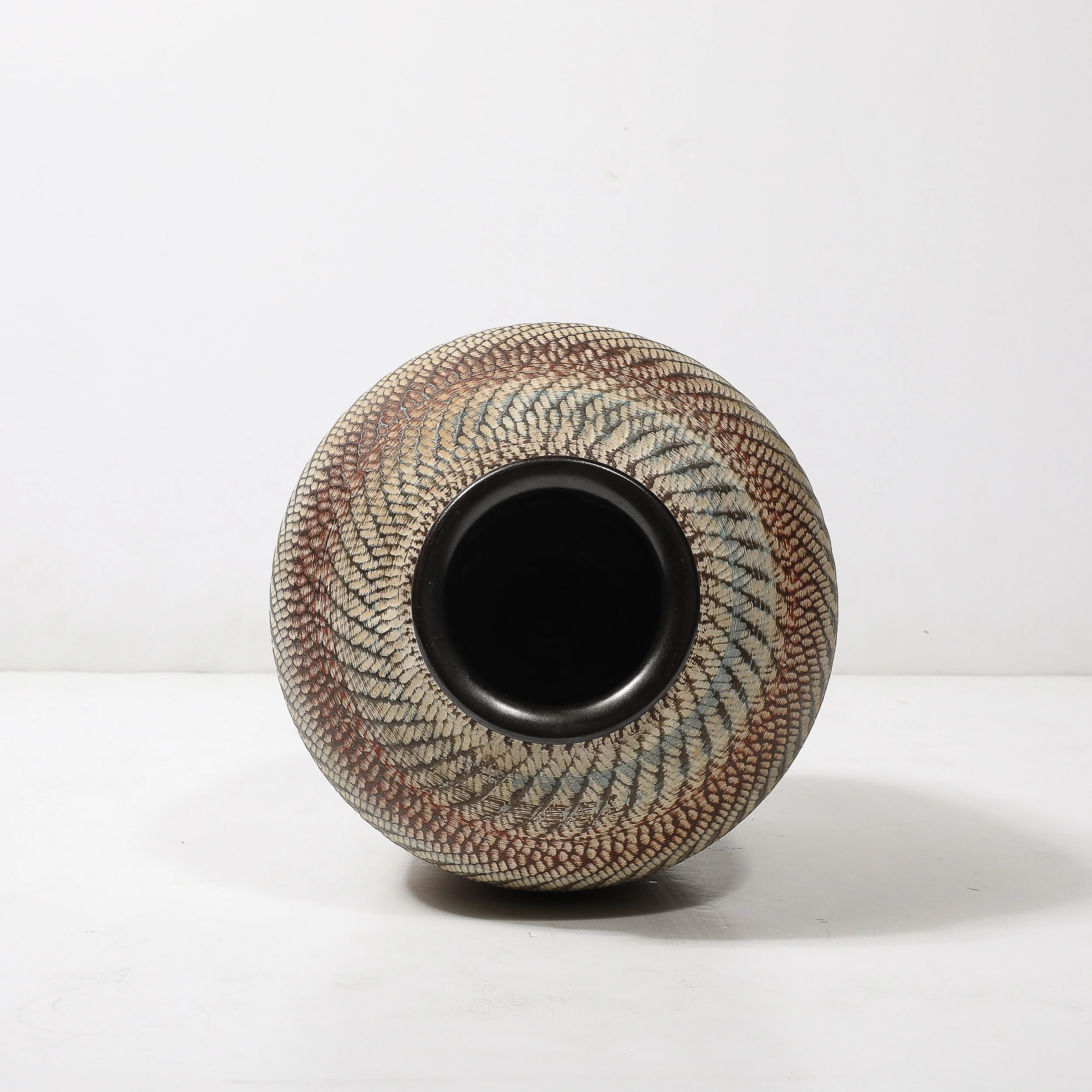 Mid-Century Ceramic Earth Toned Vase W: Scaled Textural Detailing signed Germany - High Style Deco 11.jpg
