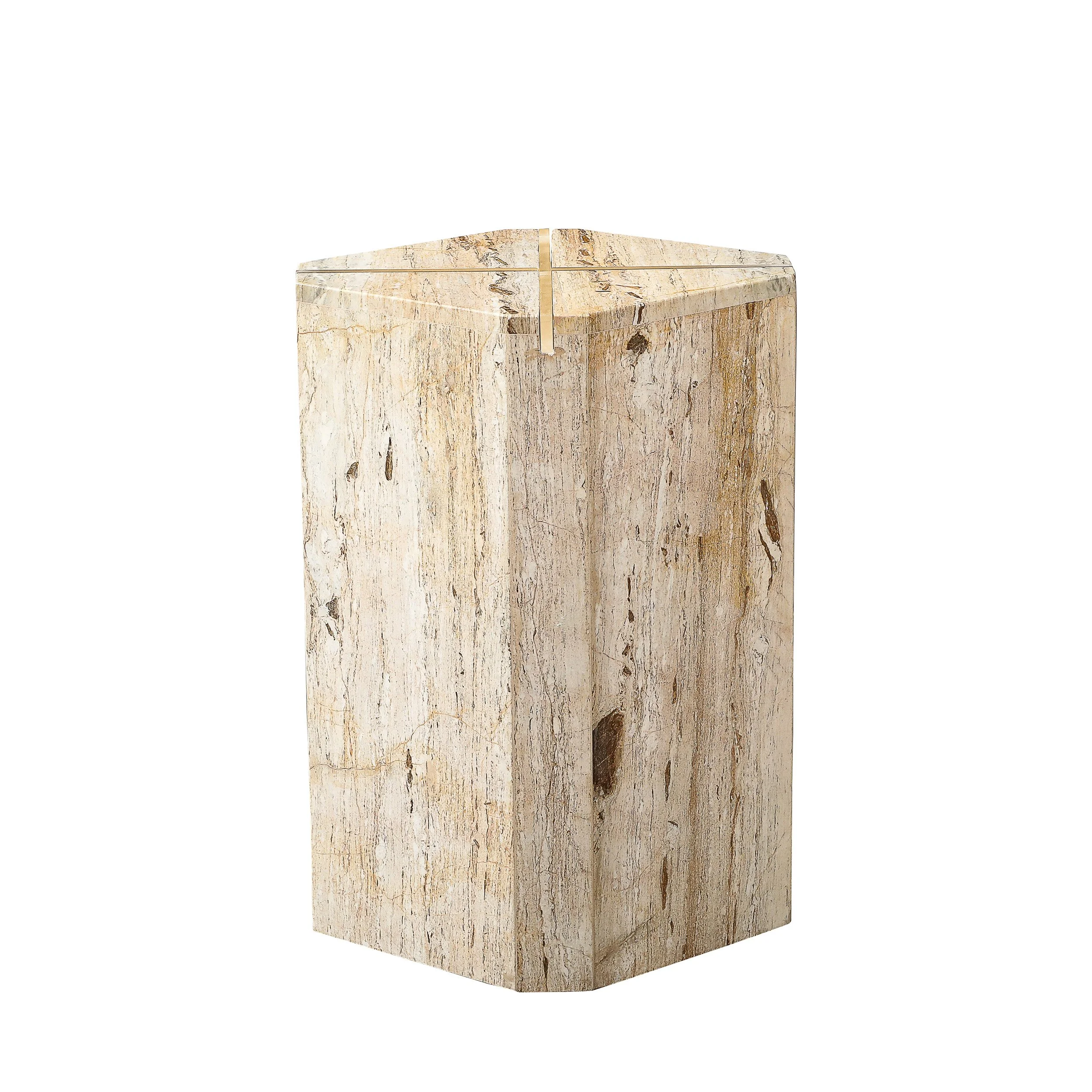 Sophisticated Mid-Century Modernist Crosslight Illuminating Travertine Pedestal - High Style Deco 1.jpg