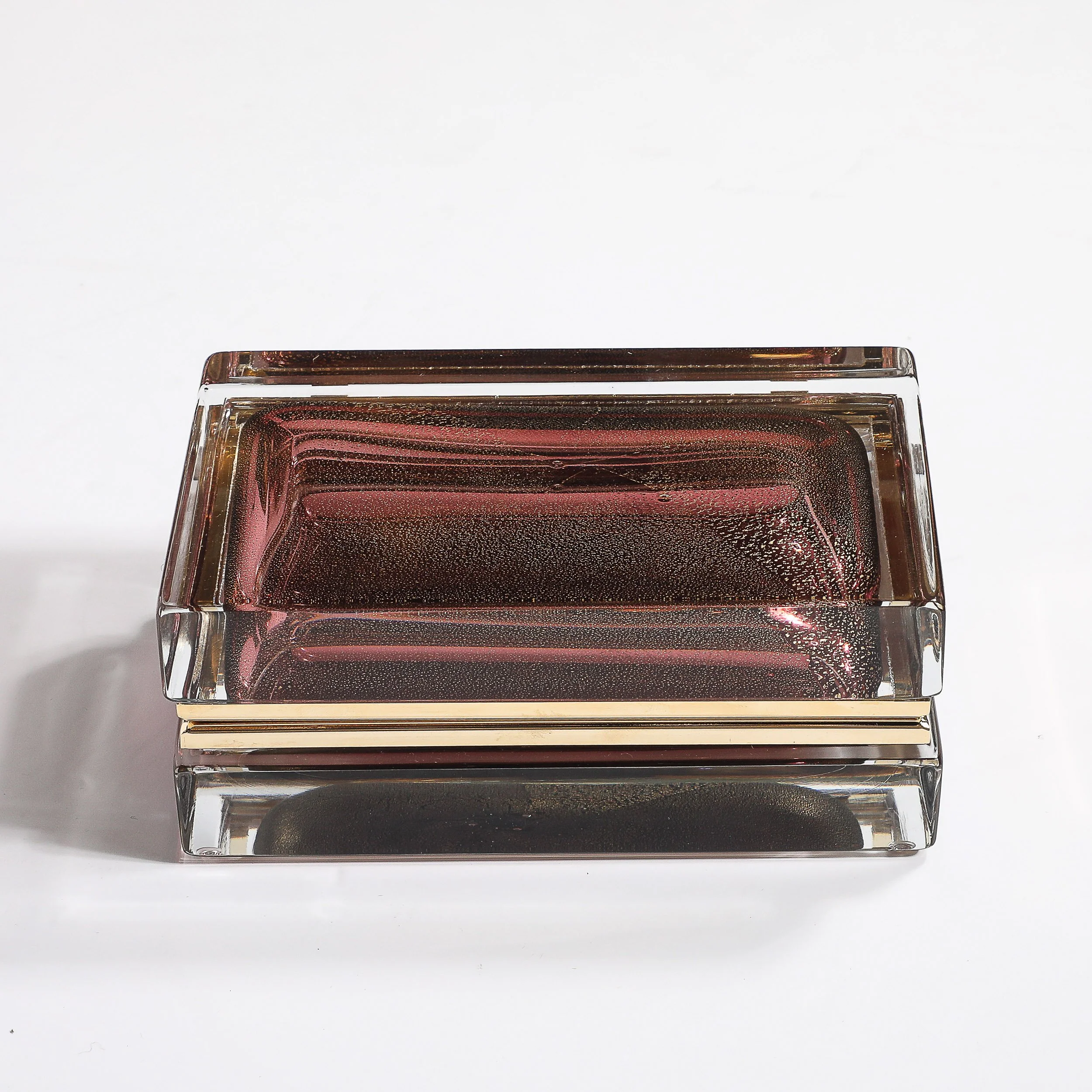 Modernist Hand-Blown Murano Glass Box in Smoked Rose with 24 Karat Gold Flecks - High Style Deco 17.jpg