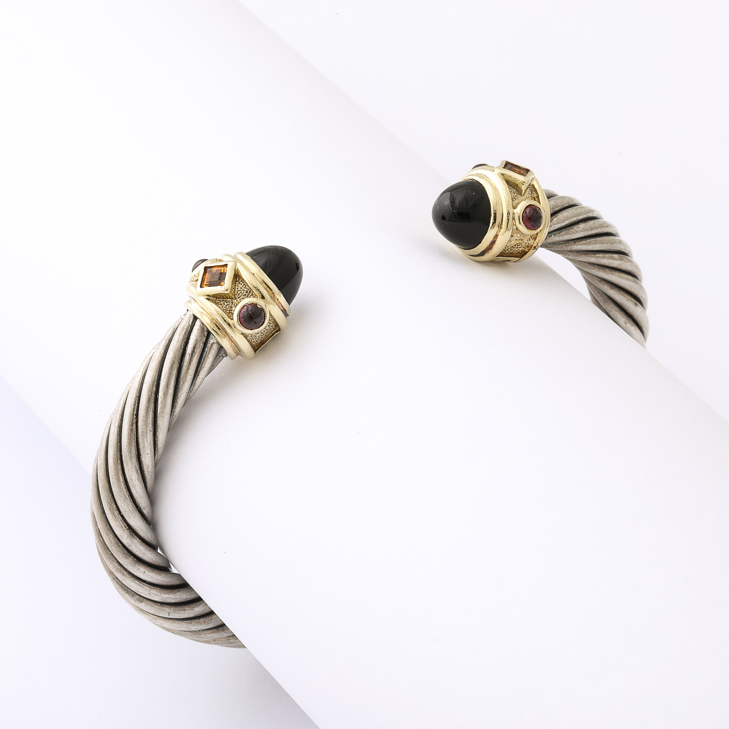 Modernist Sterling Silver, 14K Gold, Onyx, Garnet Cable Bracelet by David Yurman - High Style Deco 16.jpg