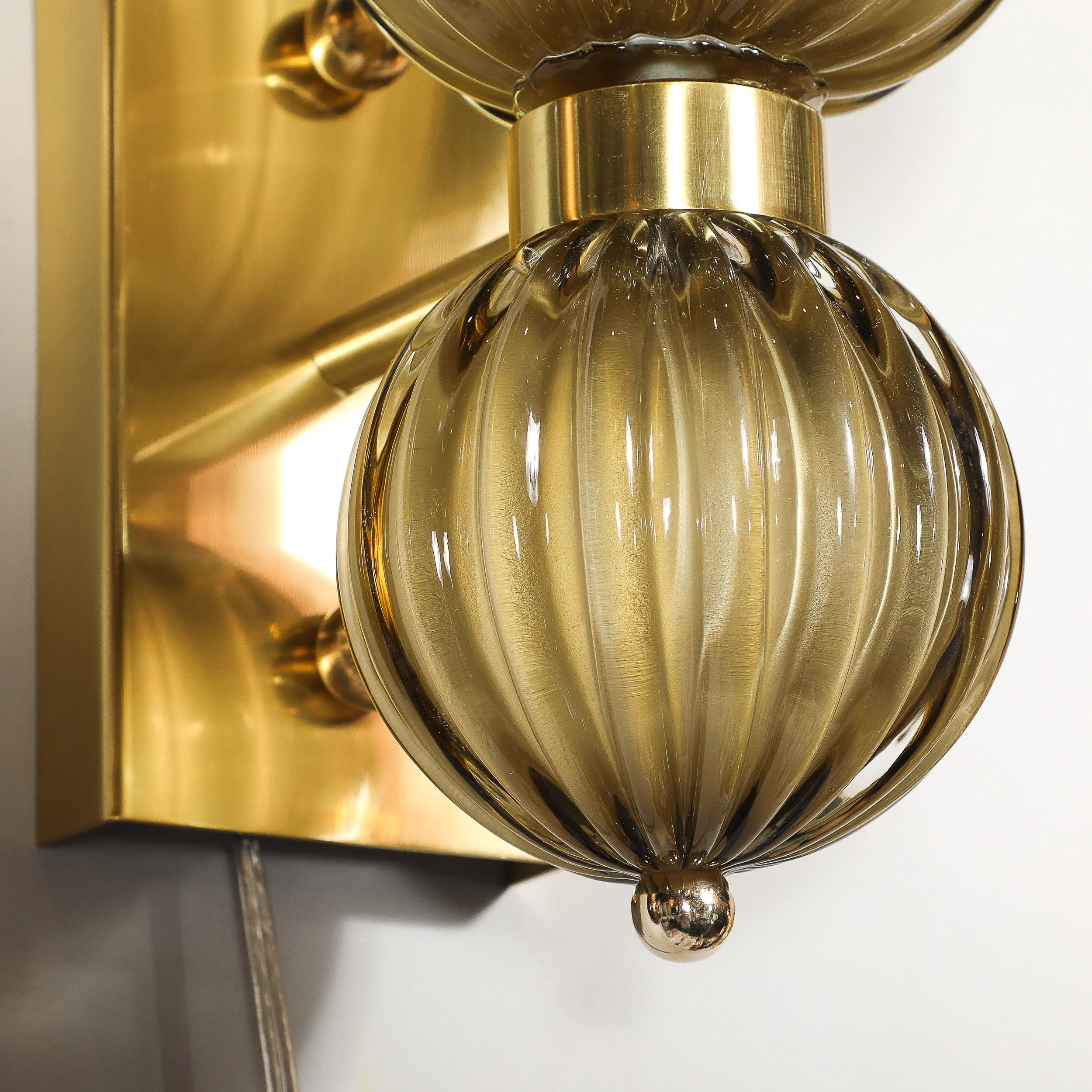 Pair of Modernist Hand-Blown Murano Fluted Glass Sconces in Frosted Smoked Topaz - High Style Deco 14.jpg