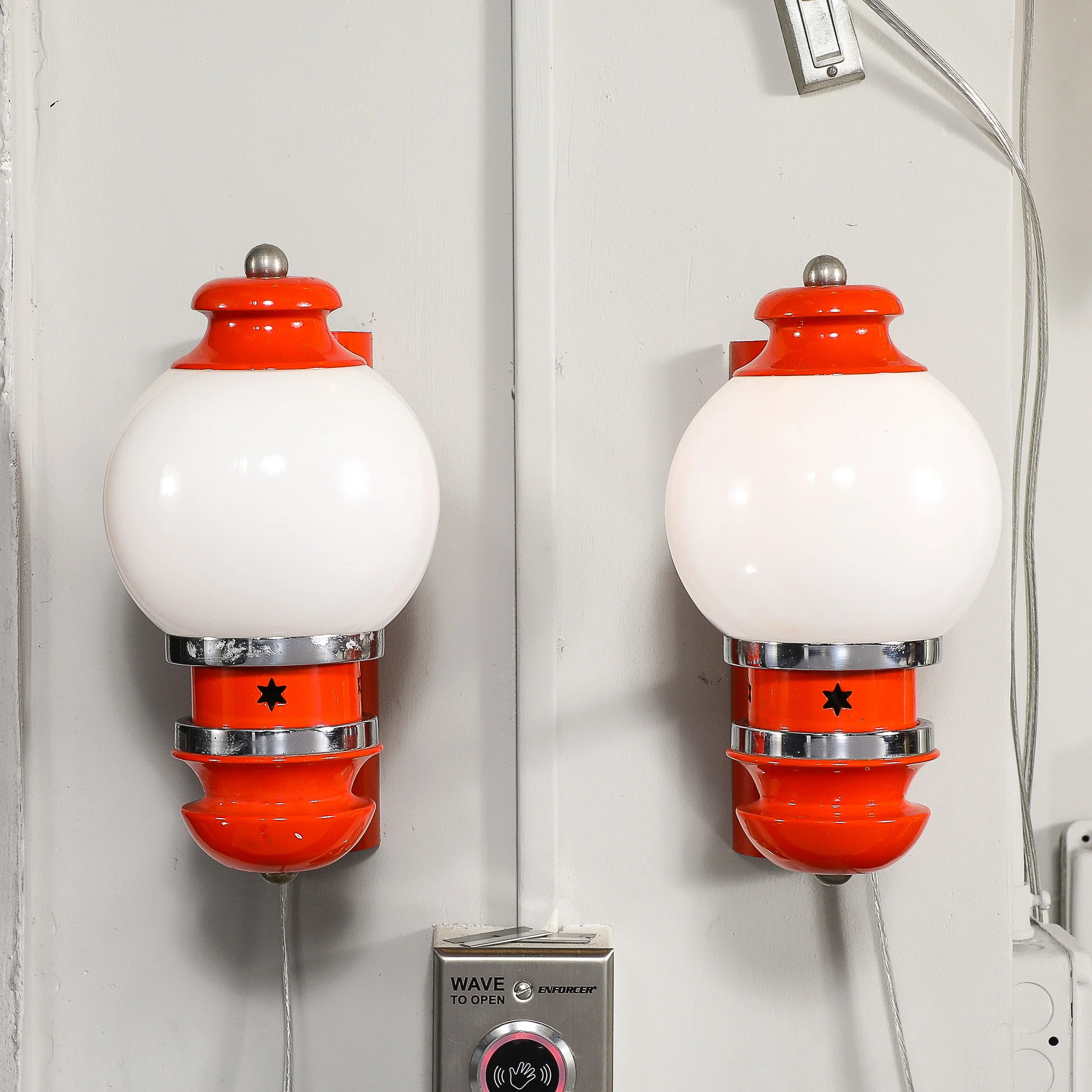 Art Deco Chrome & Frosted Glass Vermillion Enamel Sconces w: Hexagram Cut Out - High Style Deco 12.jpg