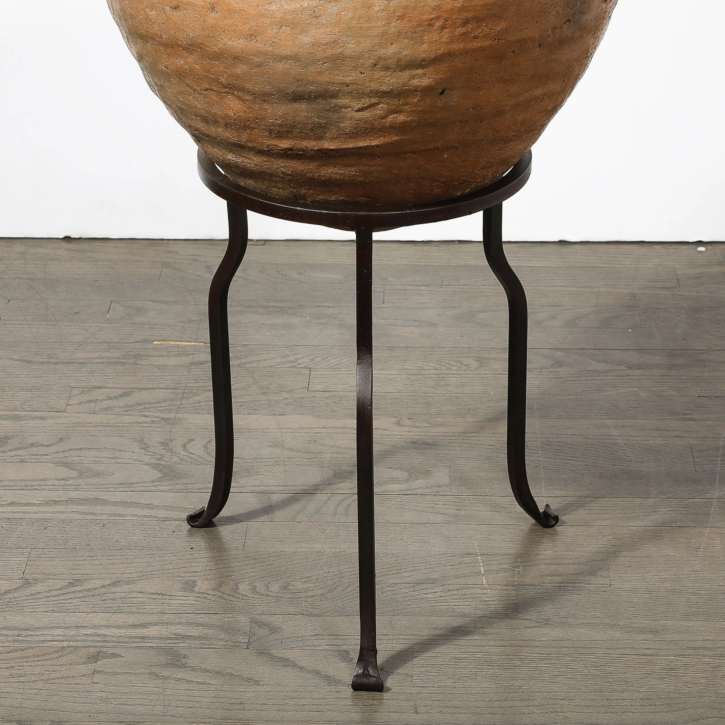 Native American Tribal Terracotta Red Iron Oxide Vessel on Wrought Iron Base - High Style Deco 2.jpg