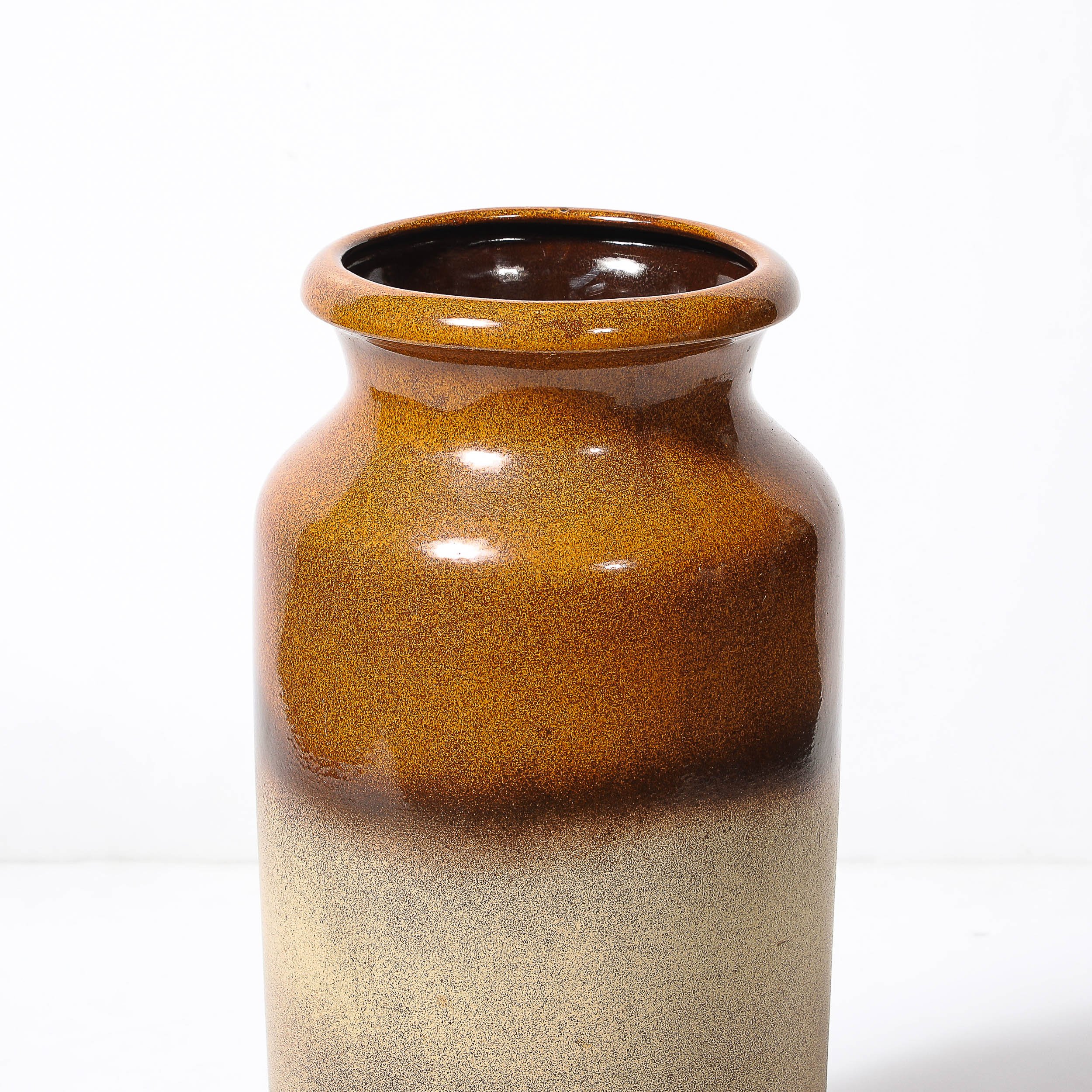 Mid-Century Ochre & Saffron Glazed Ceramic Umbrella Stand with Umber Detailing - High Style Deco 3.jpg