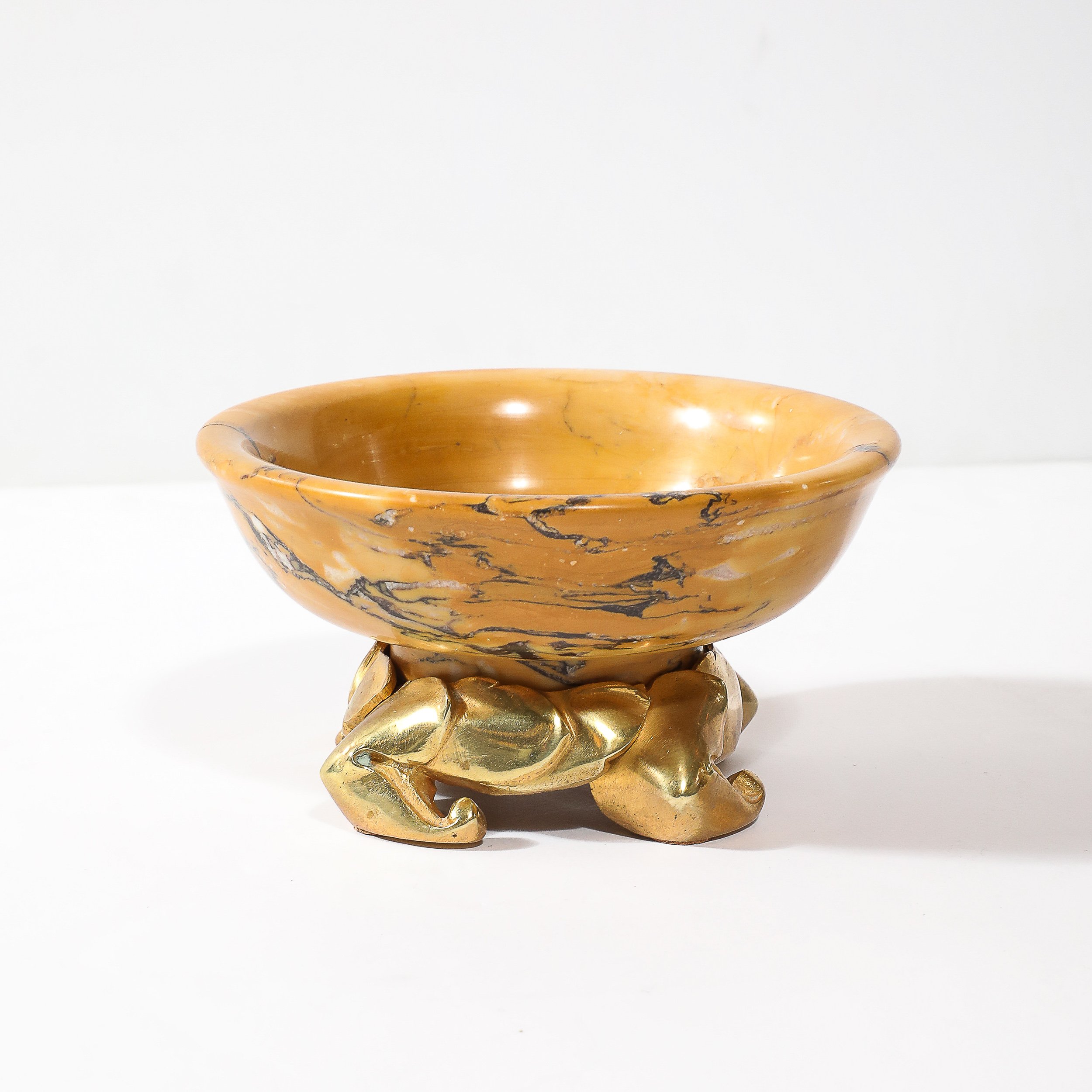 Art Deco Amber Gold Marble Dish with Stylized Gilt Bronze Base - High Style Deco 6.jpg