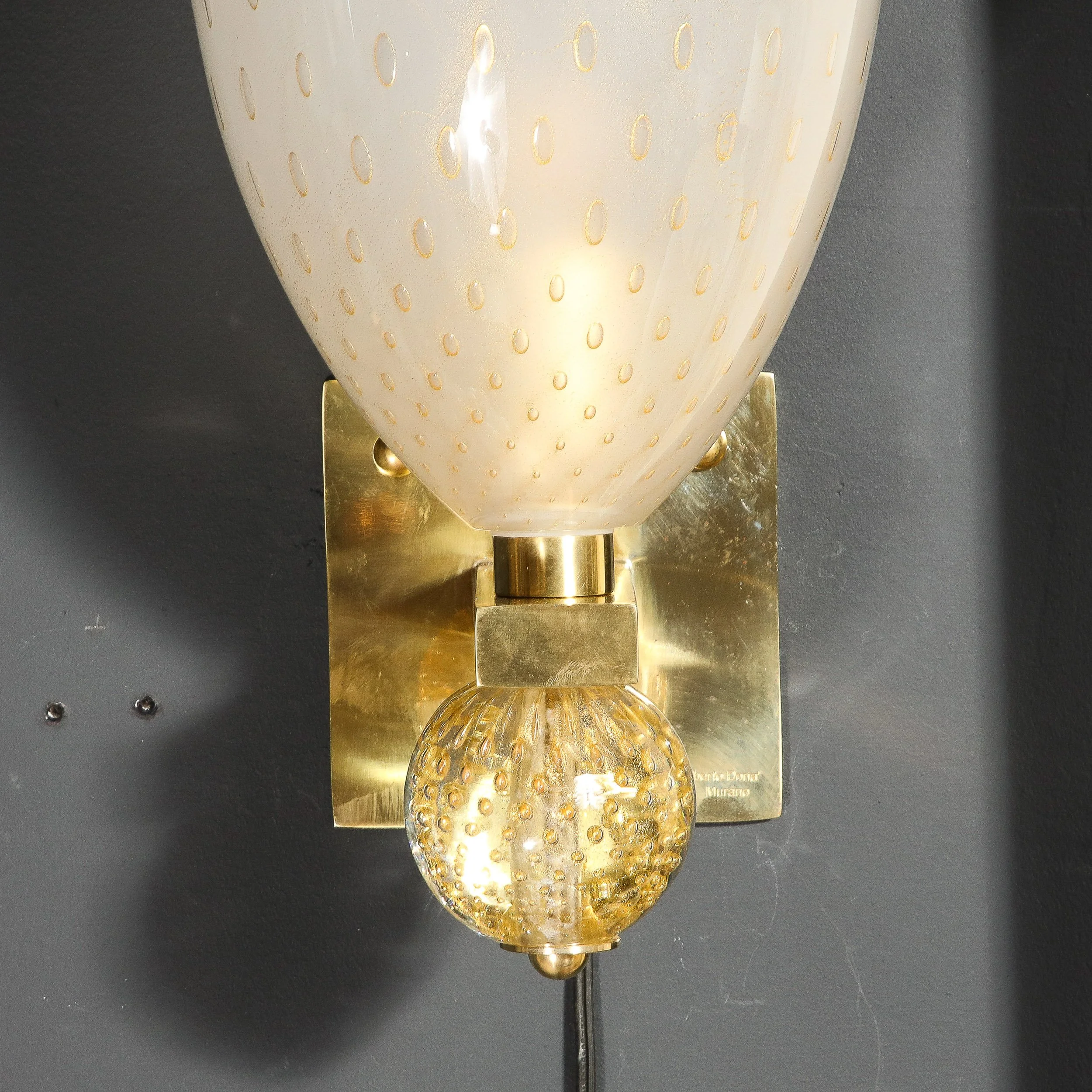 Modernist Brass Sconces with Hand Blown Murano 24-Karat Gold Glass with Murines & Orbital Drop - High Style Deco 14.jpg