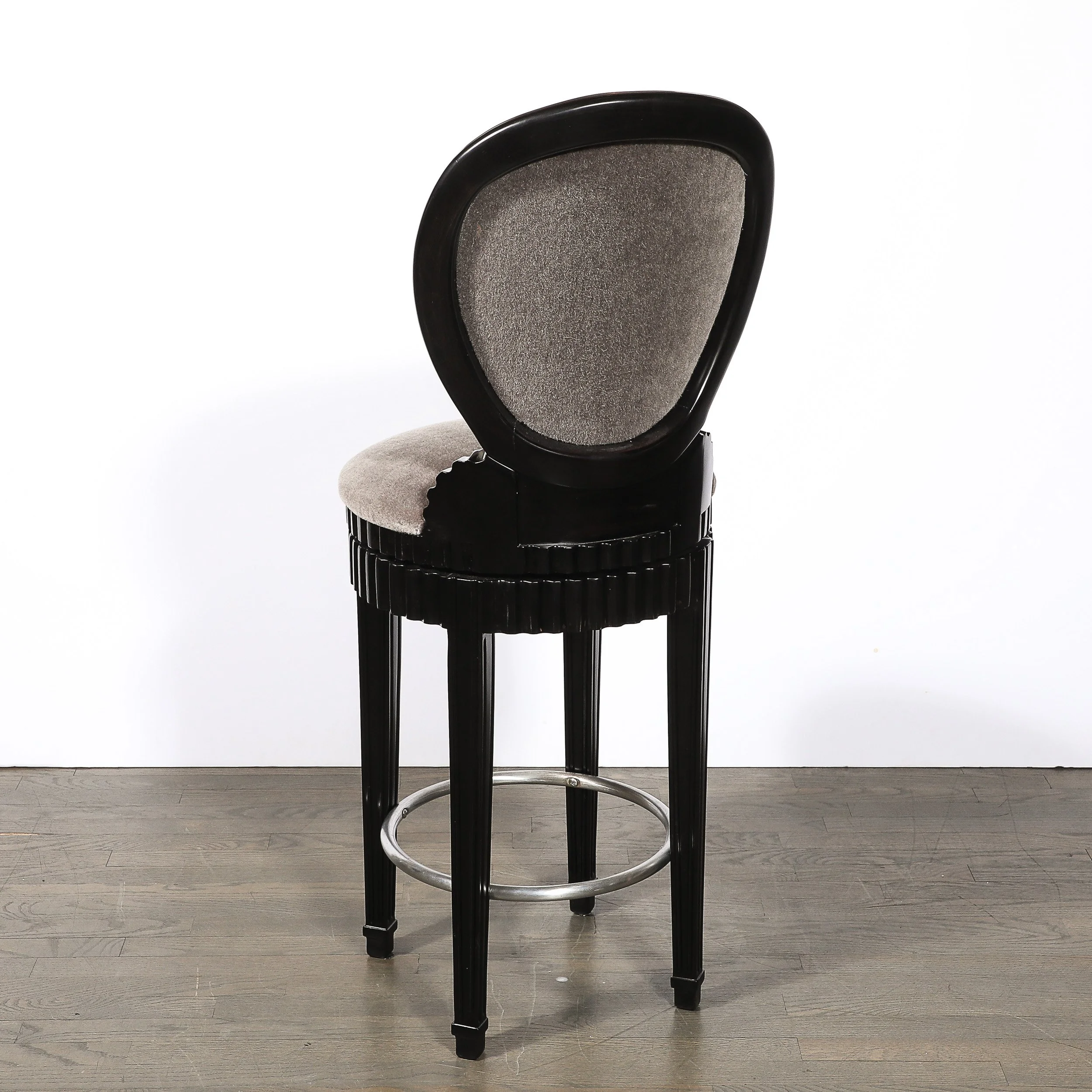 Art Deco Style Scalloped & Fluted Detailed Ebonized Walnut Swiveling Barstools - High Style Deco 8.jpg