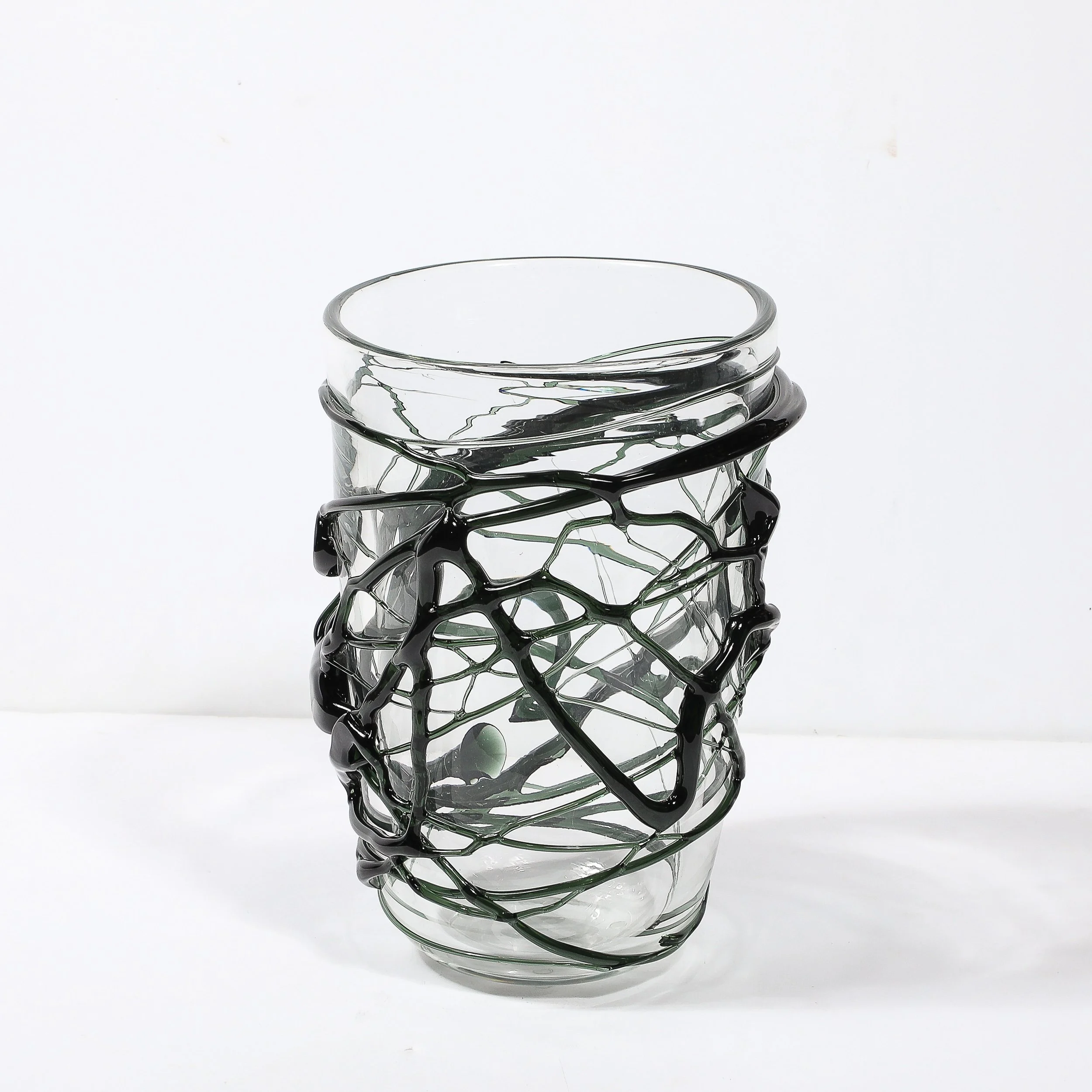 Hand-Blown Murano Glass Vases with Organic Viridian Green Sculptural Striations - High Style Deco 22.jpg