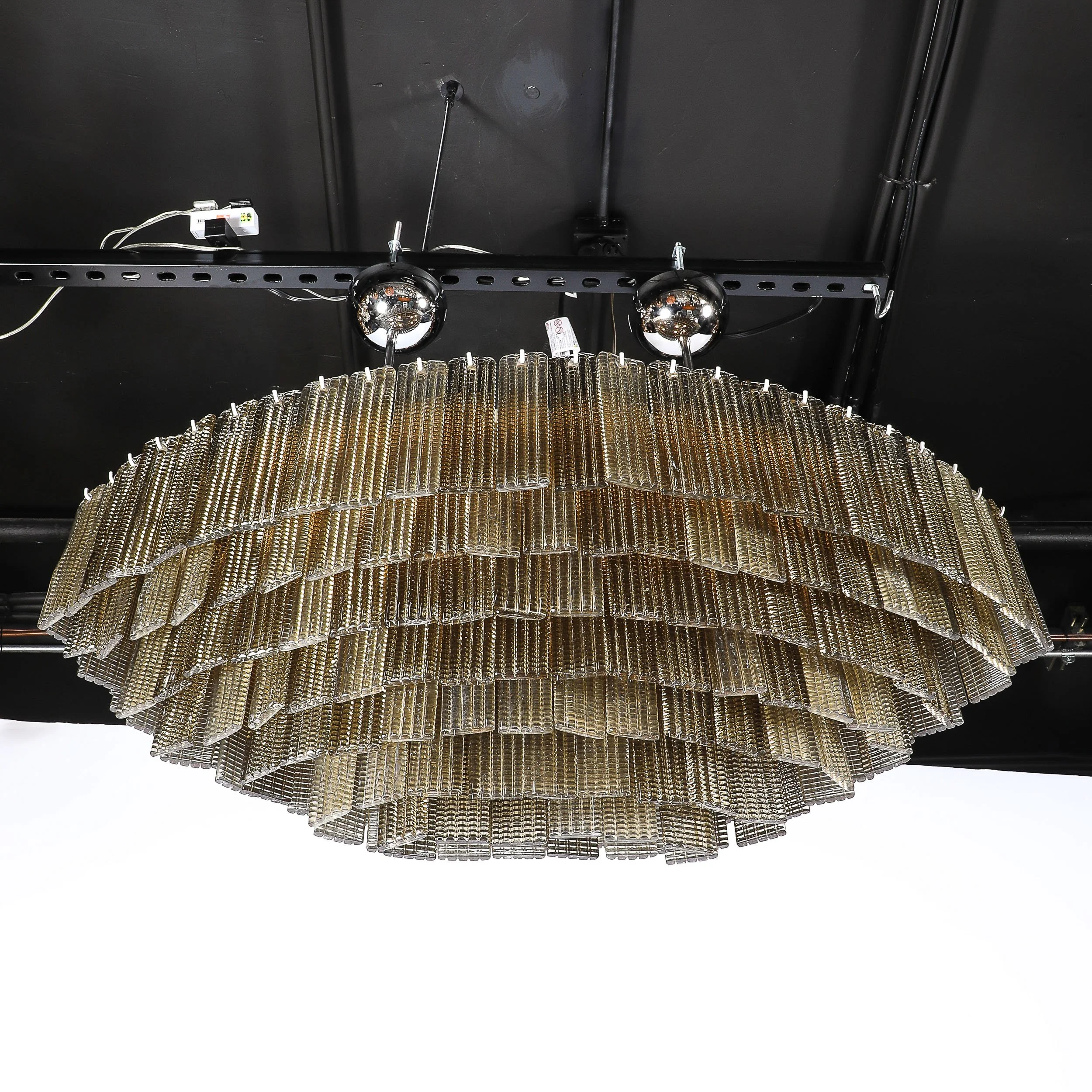 Modernist Hand-Blown Murano Glass 6-Tier Oblong Reeded Paneled Glass Chandelier - High Style Deco 7.jpg