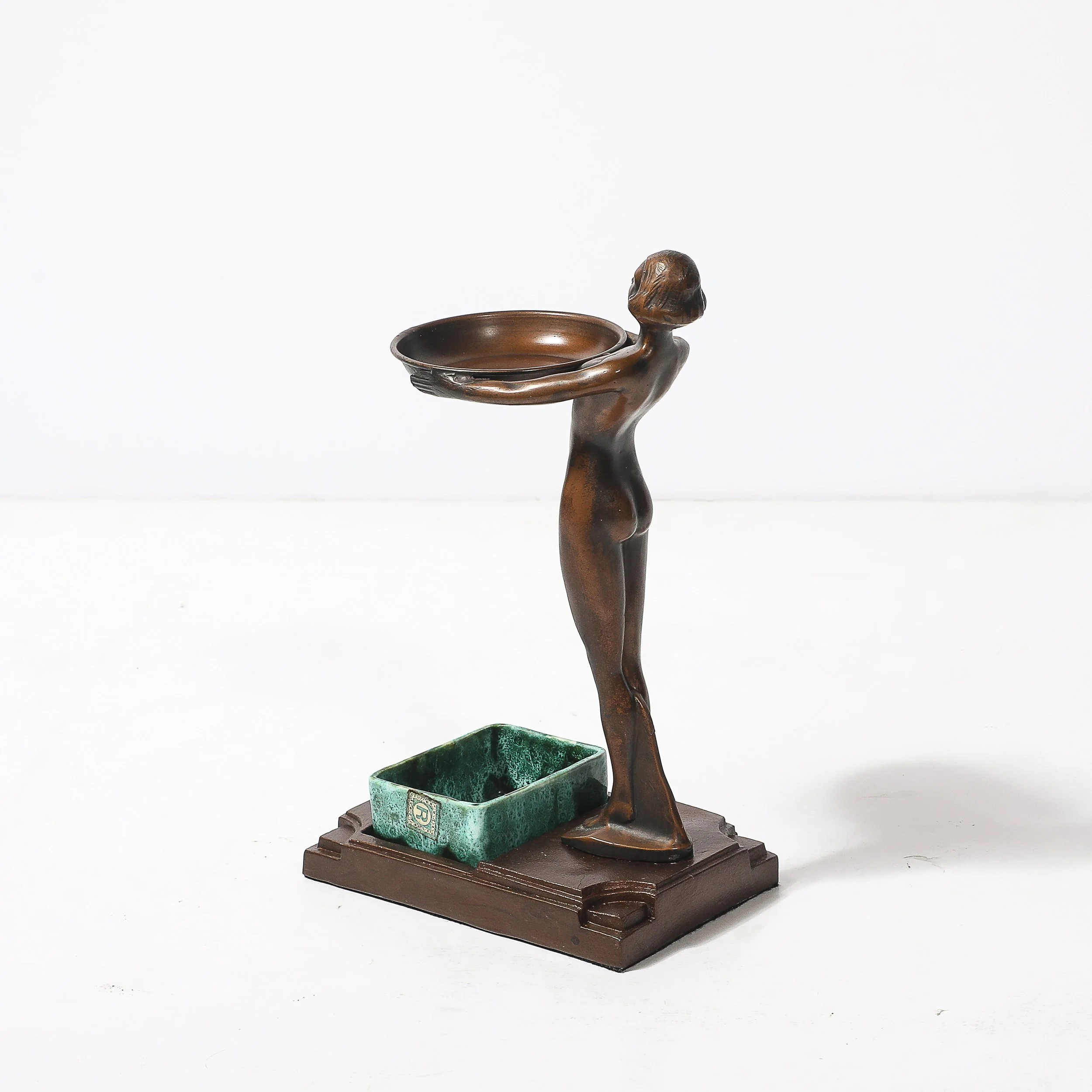 Art Deco Patinated Bronze, Olive Green & Jade Ceramic Smoking Stand by FrankArts - High Style Deco 12.jpg