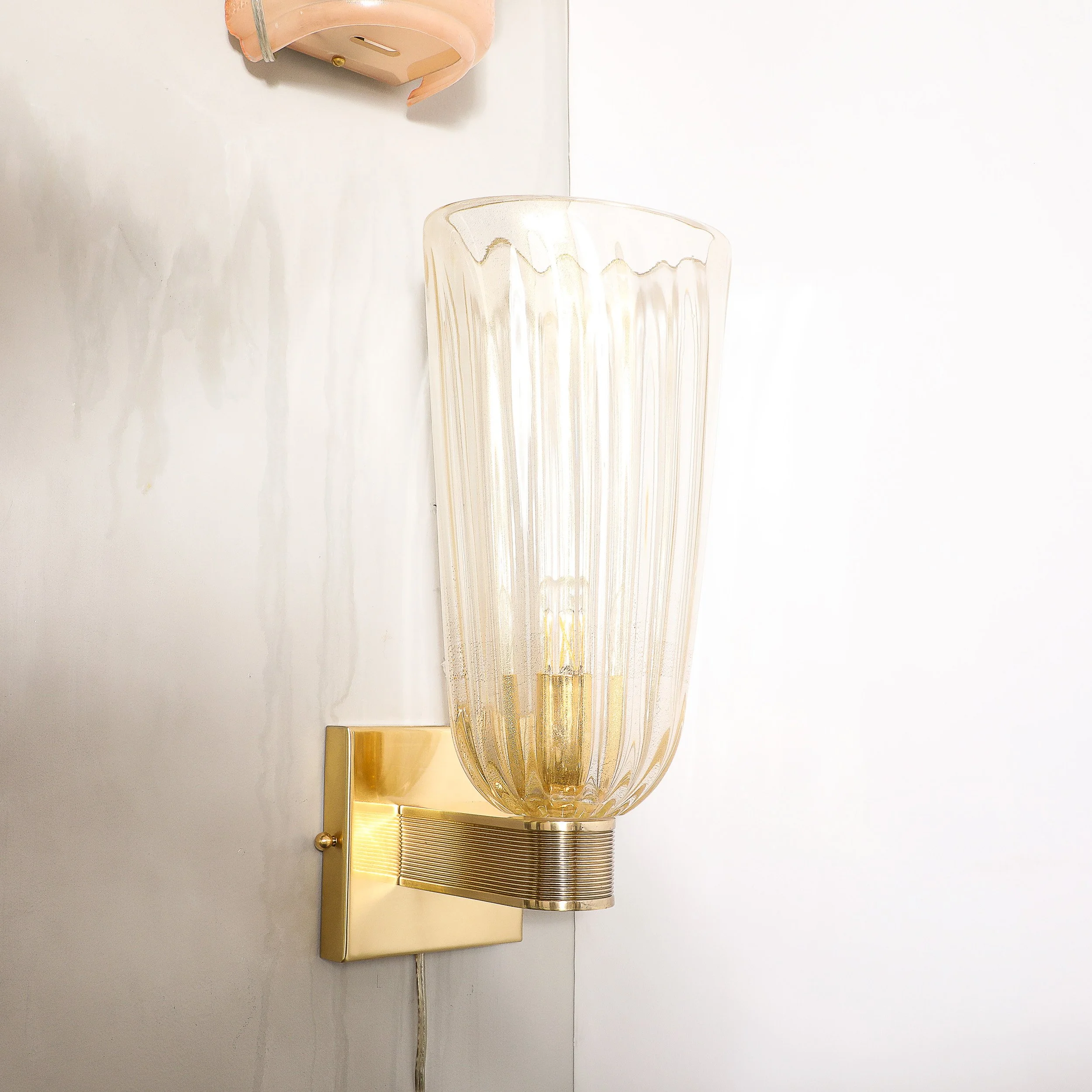 Pair of Modernist Hand-Blown Murano Fluted Glass Sconces W: 24kt Gold Flecks - High Style Deco 9.jpg