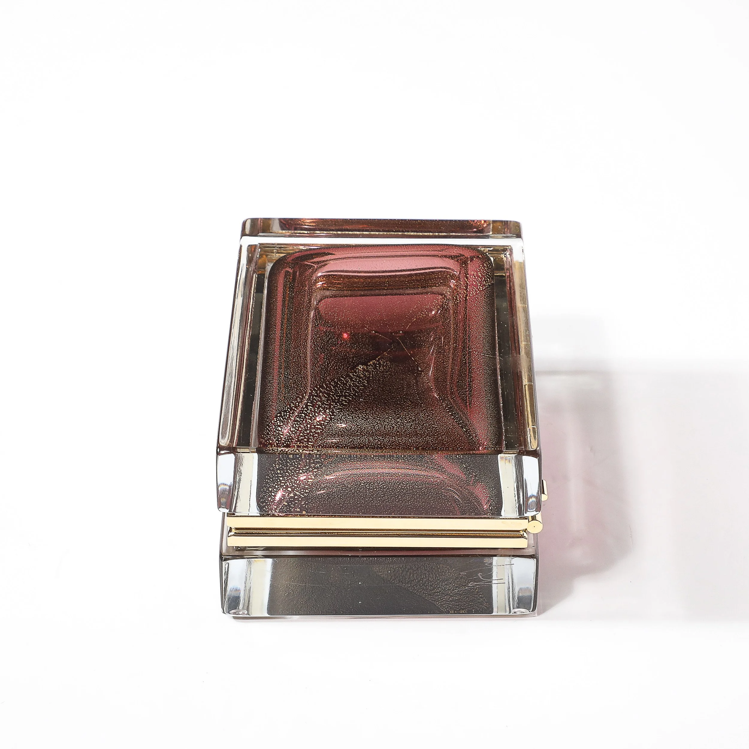 Modernist Hand-Blown Murano Glass Box in Smoked Rose with 24 Karat Gold Flecks - High Style Deco 4.jpg