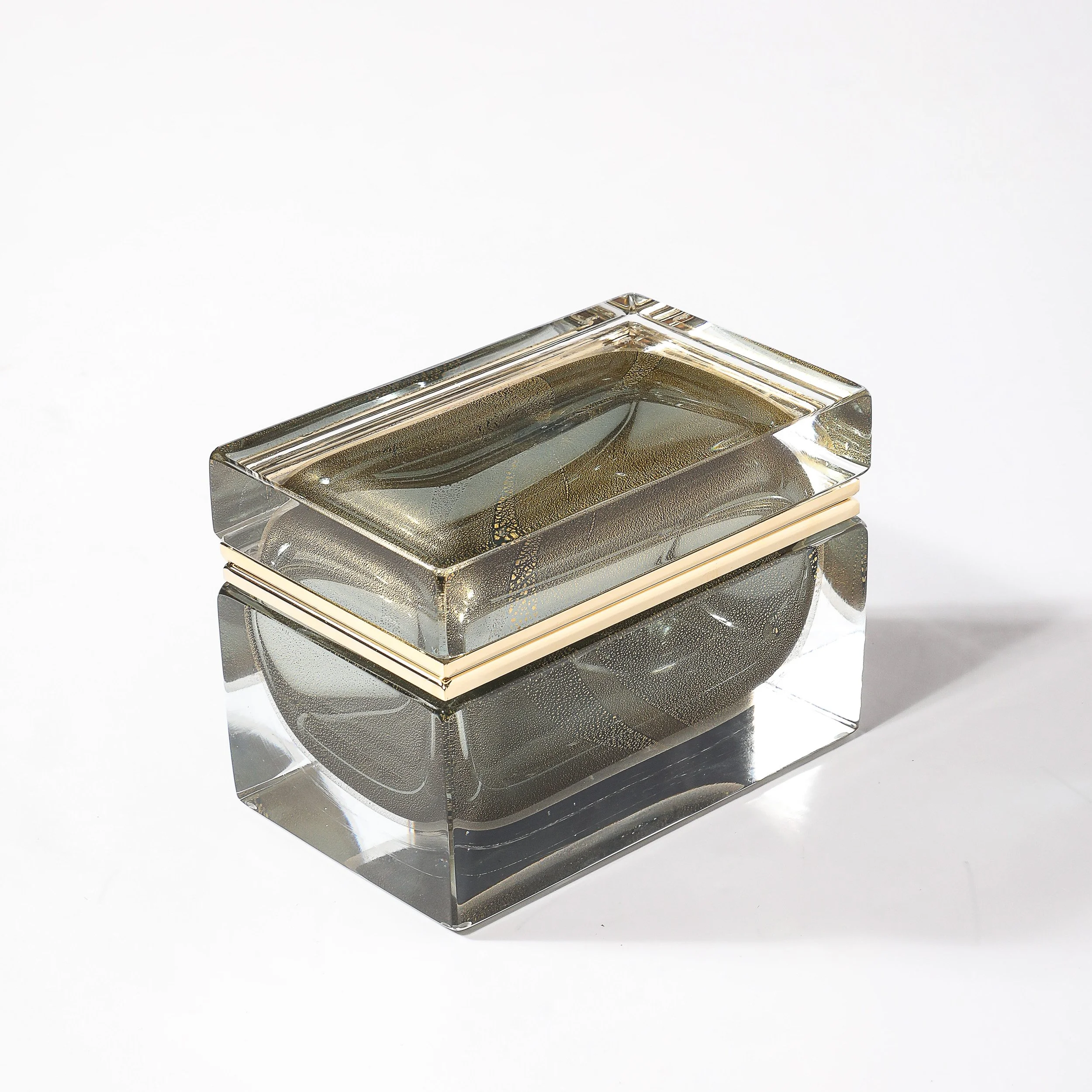 Modernist Hand-Blown Murano Glass Box in Muted Green w: 24 Karat Gold & Brass - High Style Deco 5.jpg