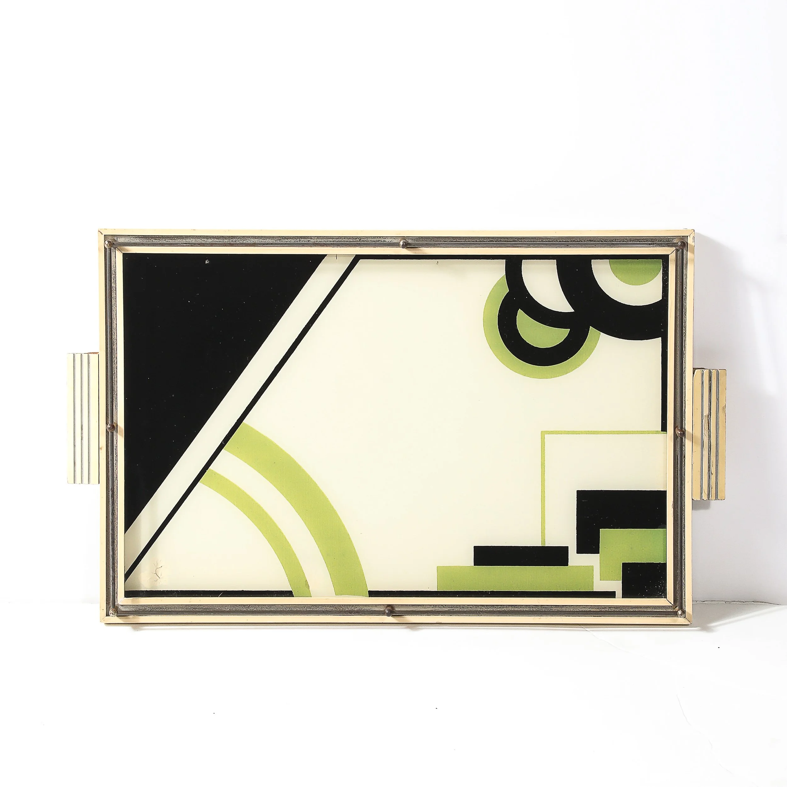Art Deco Eglomise Cubist Graphic Geometric Motif Tray w: Cream Lacquered Border - High Style Deco 11.jpg