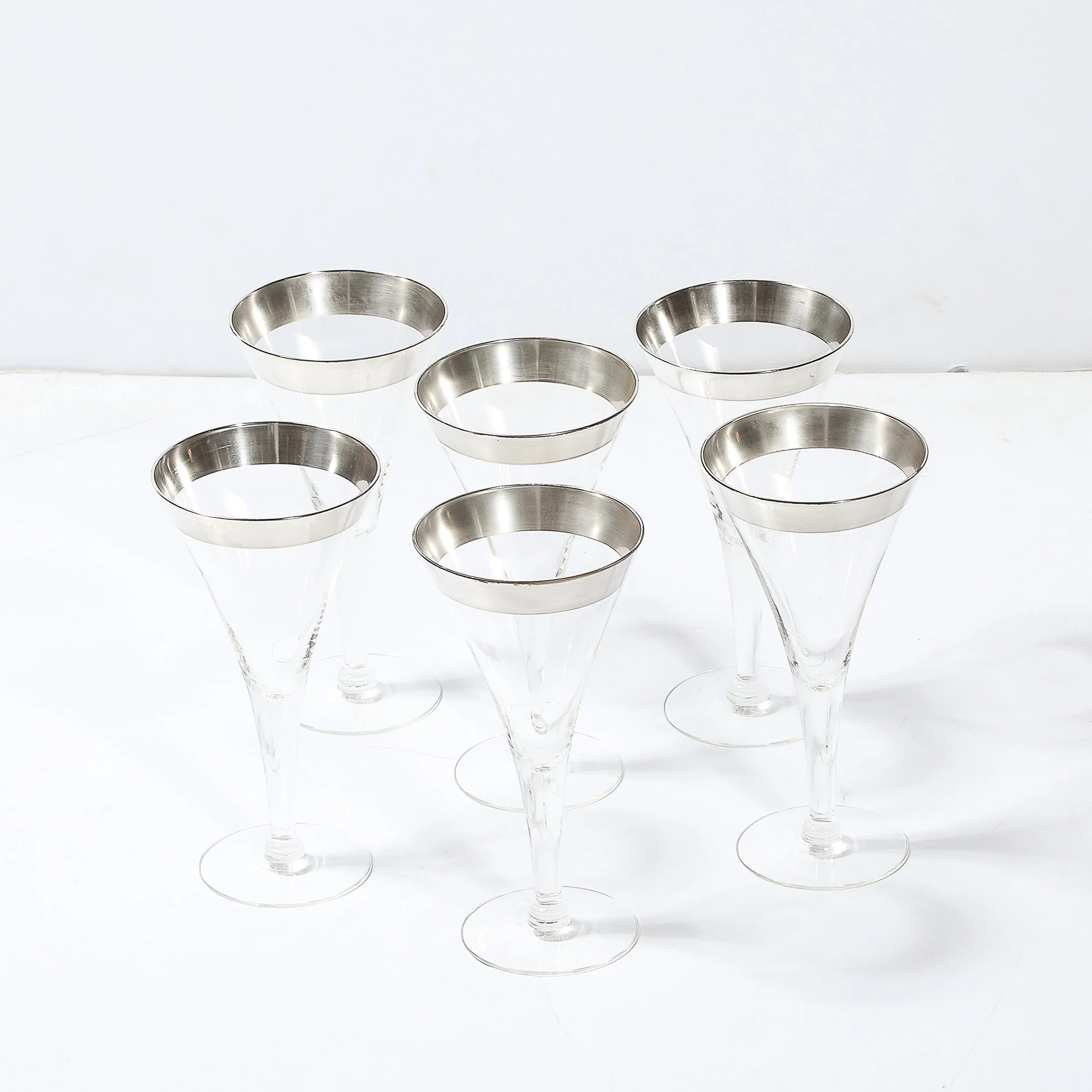 Set of Six Silver Gilt Rimmed Martini Glasses by Dorothy Thorpe - High Style Deco 1.jpg