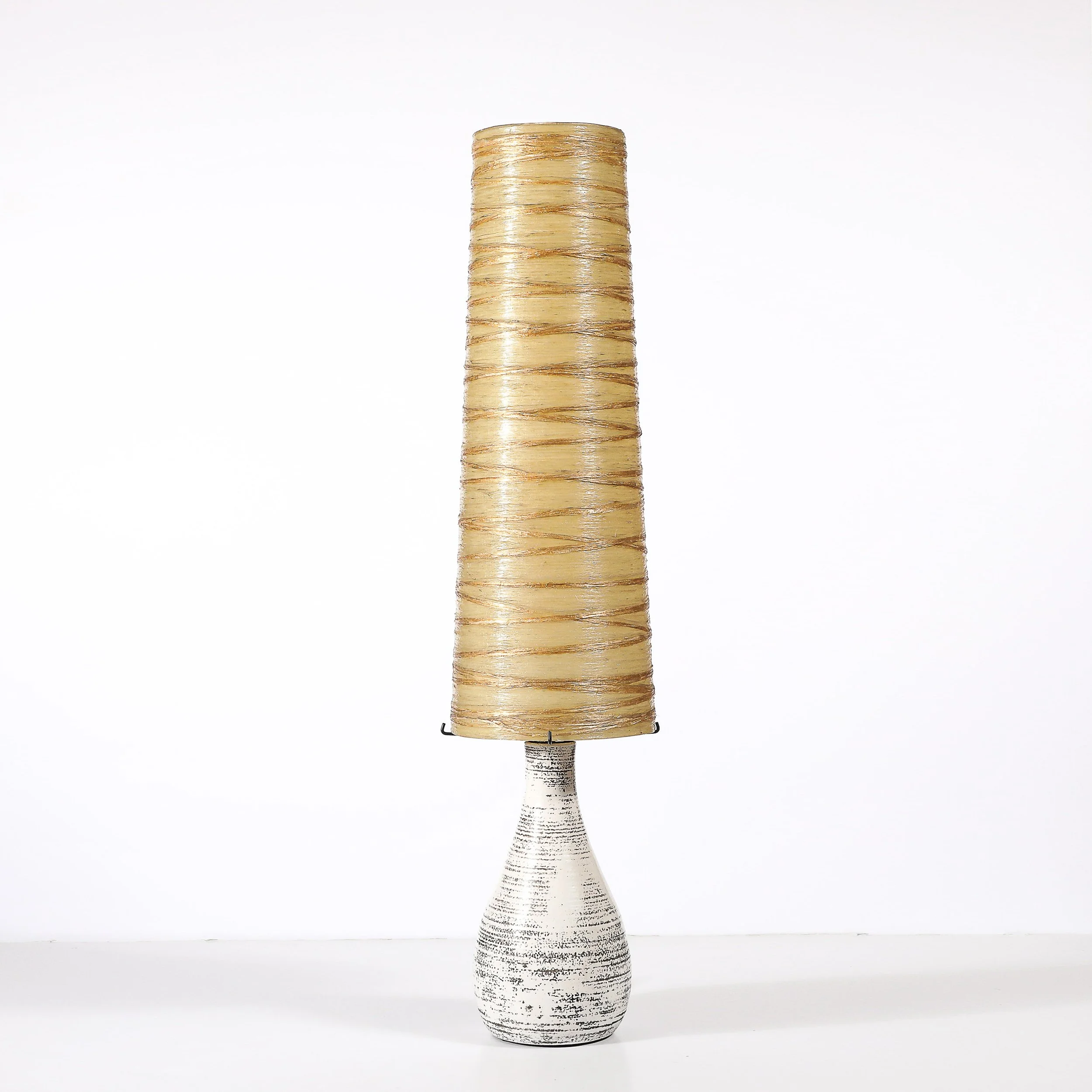 Mid-Century White Glazed Ceramic Table Lamp with Monumental Spun Resin Shade - High Style Deco 3.jpg