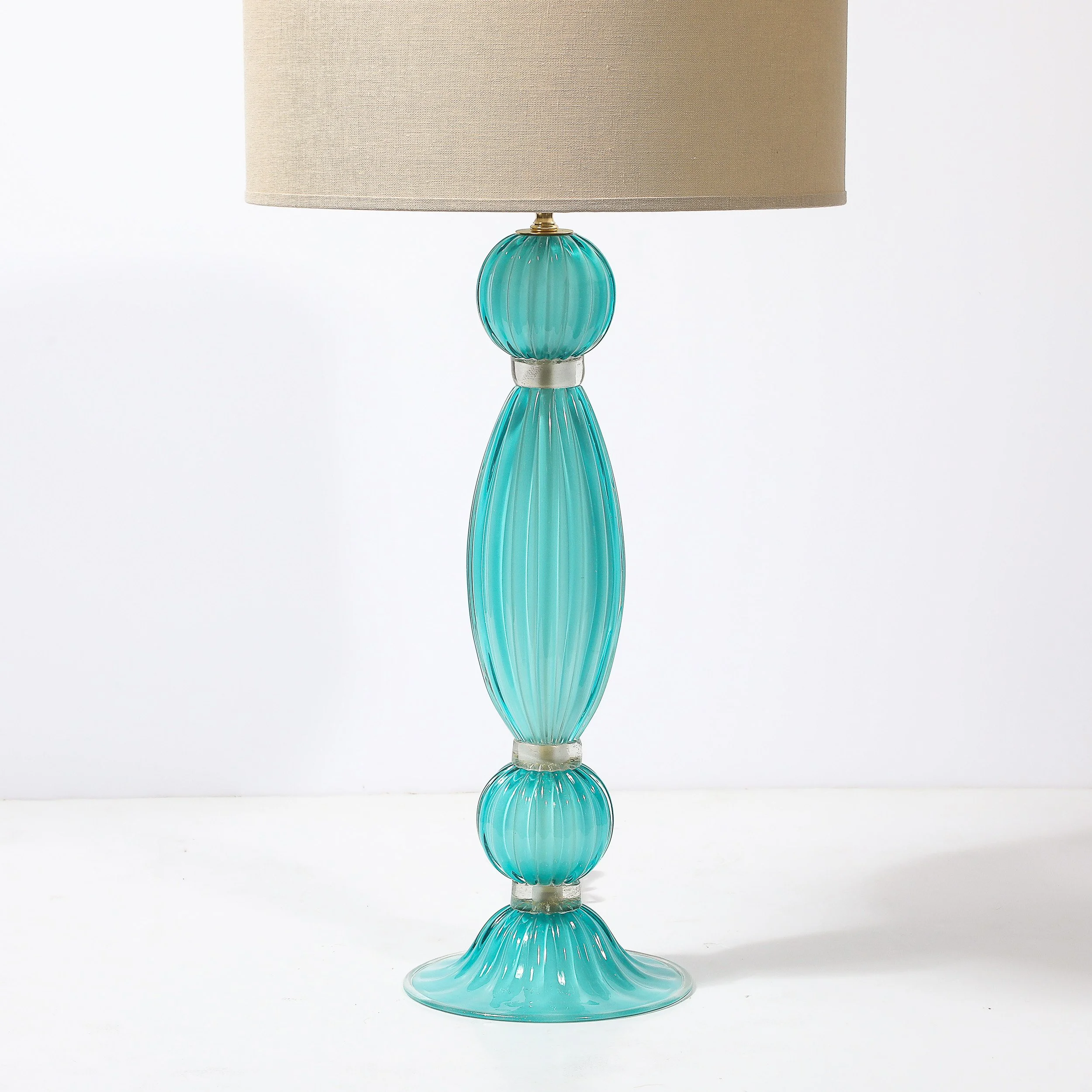 Pair of Hand-Blown Aquamarine Murano Fluted Glass Table Lamps w: 24 Karat Gold - High Style Deco 3.jpg